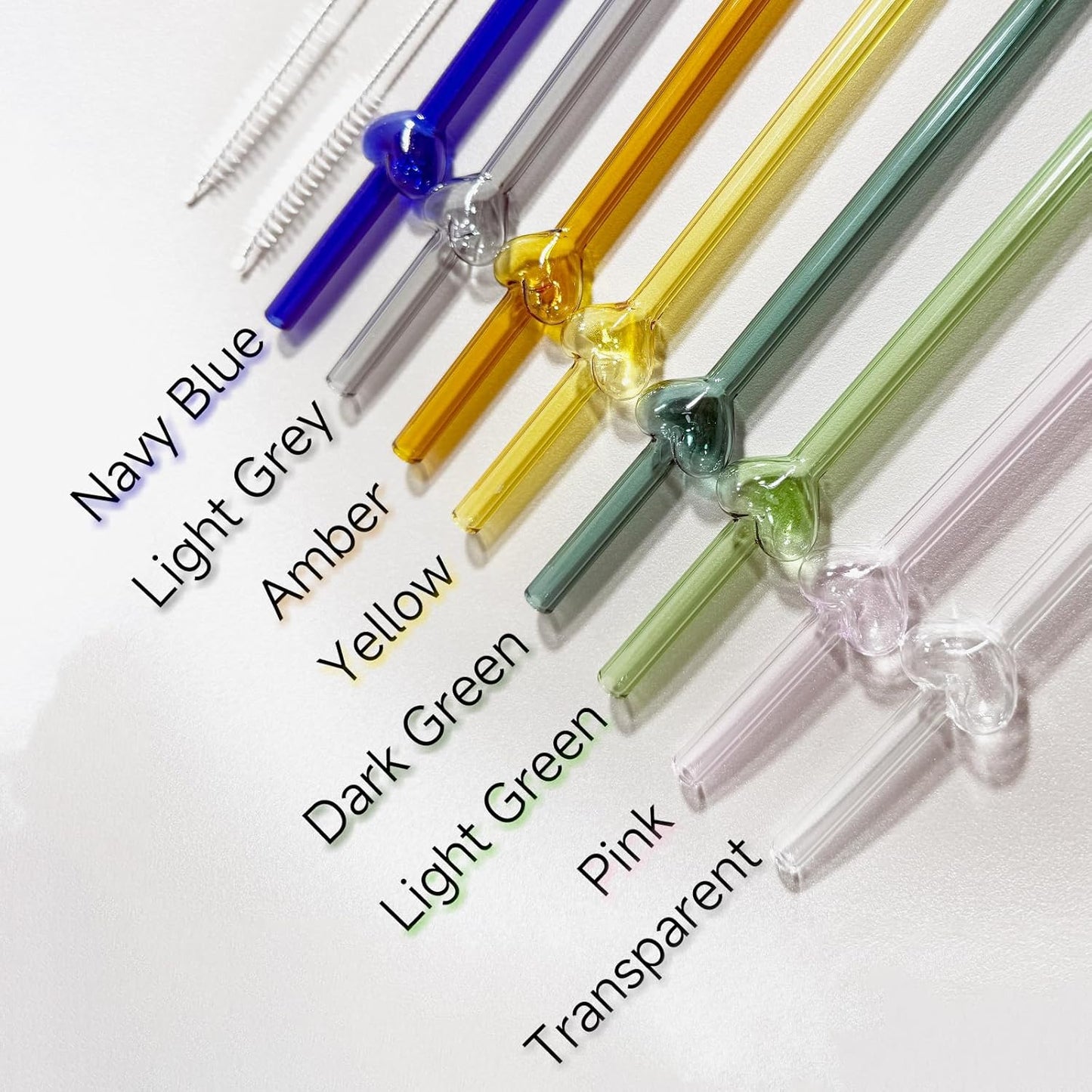 Glass Straws Sets Reusable Glass Straws with Hollow Heart Charms & 2 Cleaning Brush Colorful Heat Resistant Straw Home Drinking Decoration Gift For Girls
