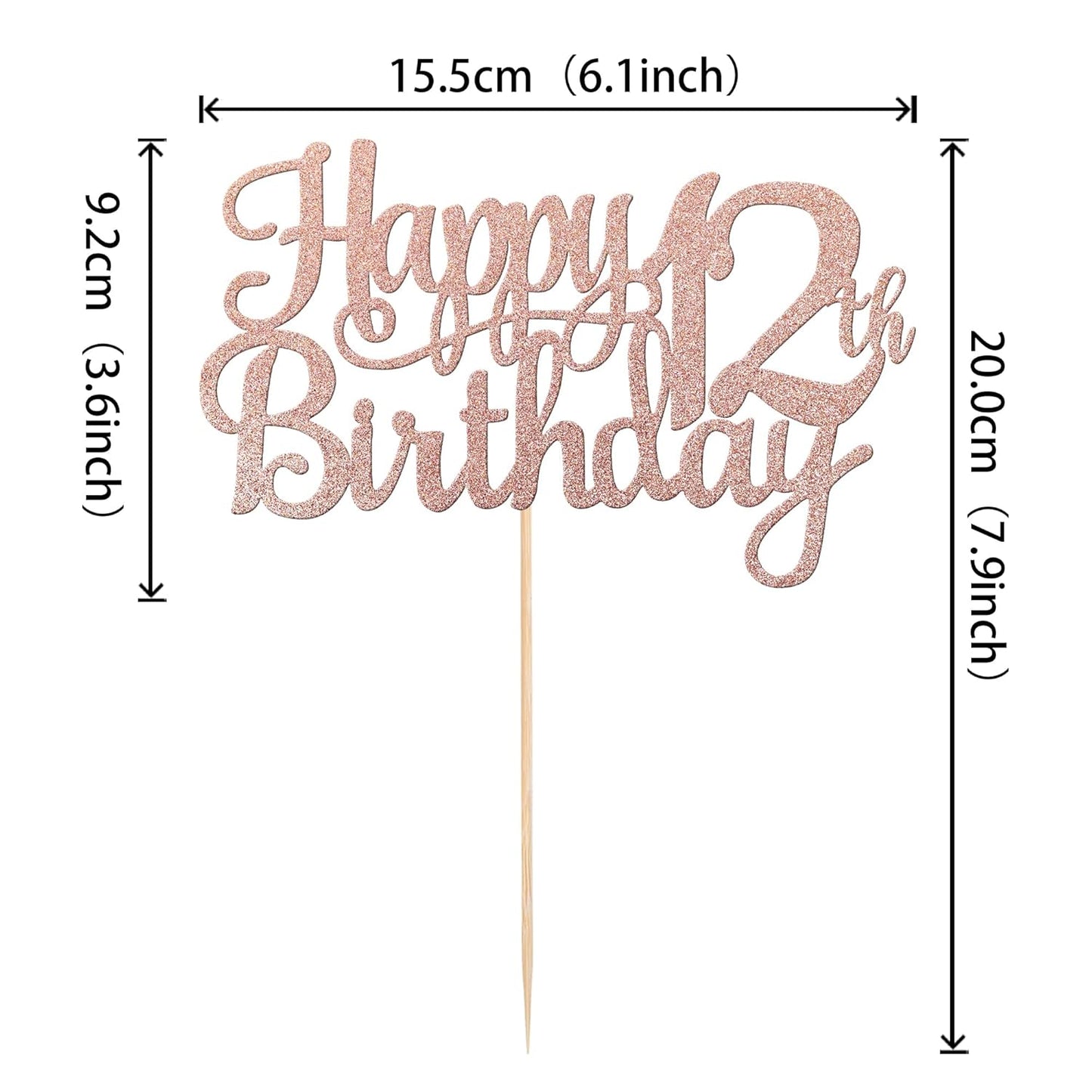 1 PCS Happy 12th Birthday Cake Topper Glitter Cheers to 12 Years Birthday Cake Pick 12 Fabulous Cake Decoration for Happy 13th Birthday Theme Party Decorations Supplies Rose Gold