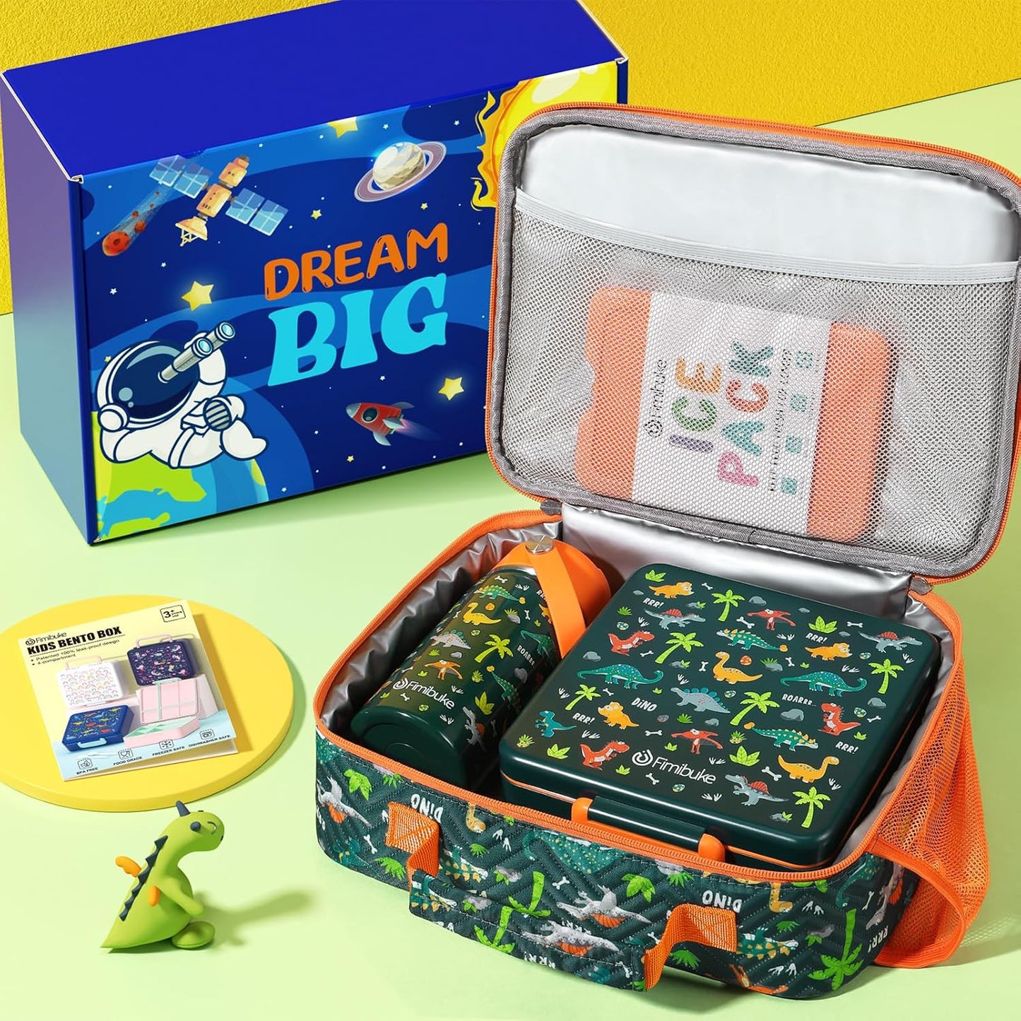 Fimibuke Kids Bento Lunch Box with 4 Compartments, Insulated lunch Bag, Stainless Steel Insulated Water Bottle, Ice Pack & Utensils Set, Birthday Gifts for Ages 3-12 Back to School Toddler Girls Boys