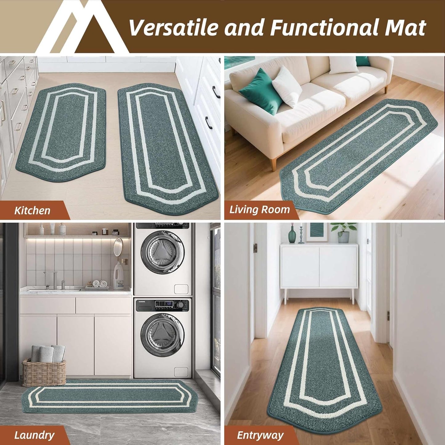 COSY HOMEER Kitchen Rugs and Mats Sets of 2PCS Non Slip Kitchen Mats for Floor Washable Kitchen Runner Stain Resistant Standing Mat for Kitchen,Sink,24"x48"+24"x59",Lake Blue