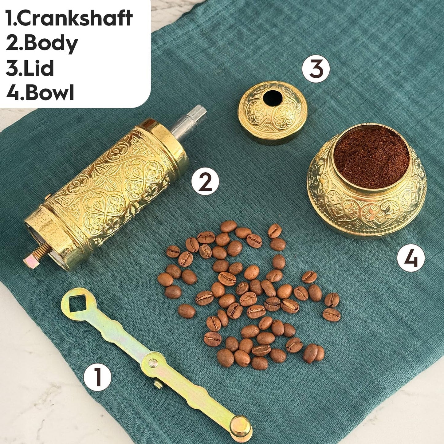 Decorative Handmade Coffee Grinder, Refillable Turkish Spice Mill, Manual Coffee Mill with Handle, Coffee Grinder Metal with Hand Crank 18 cm-7.1 inch