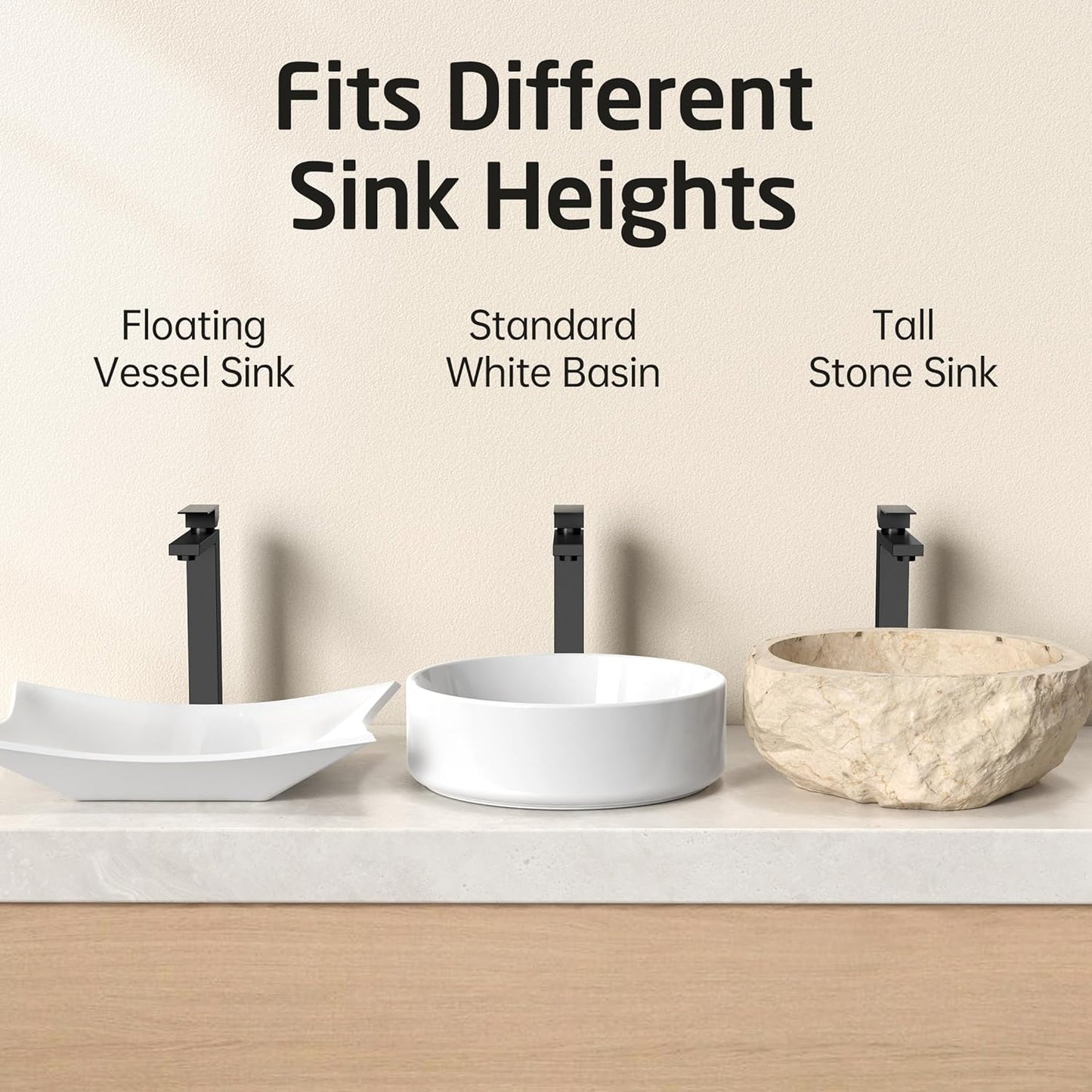 KES Bathroom Faucet Black Vessel Sink Faucet cUPC Certified, Single Hole Tall Bathroom Faucet Stainless Steel, L3156BLFF12-BK