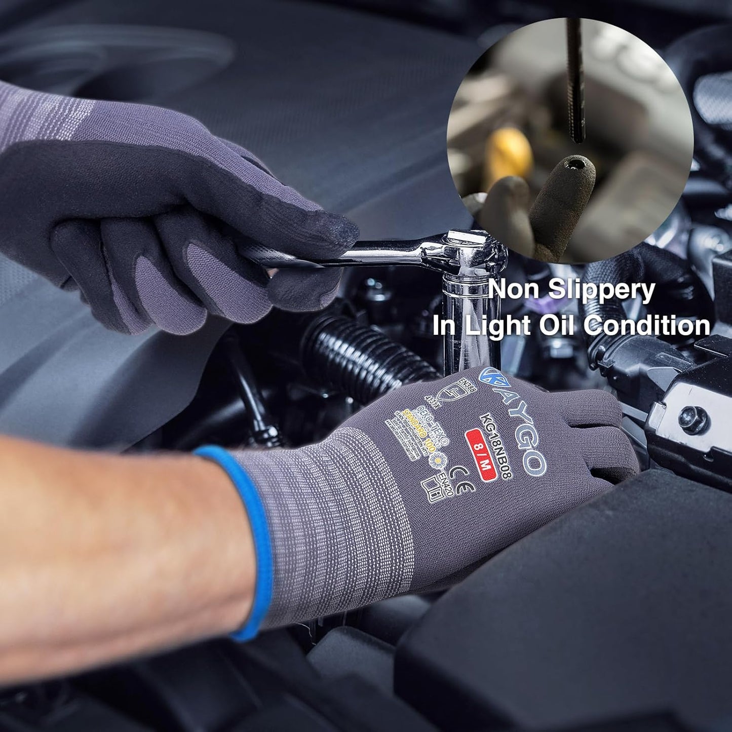 KAYGO Safety Work Gloves MicroFoam Nitrile Coated, 12 Pairs KG18NB,Seamless Knit Nylon Glove for Men and Women, Ideal for Automotive,Warehouse,Construction (S, Purple)