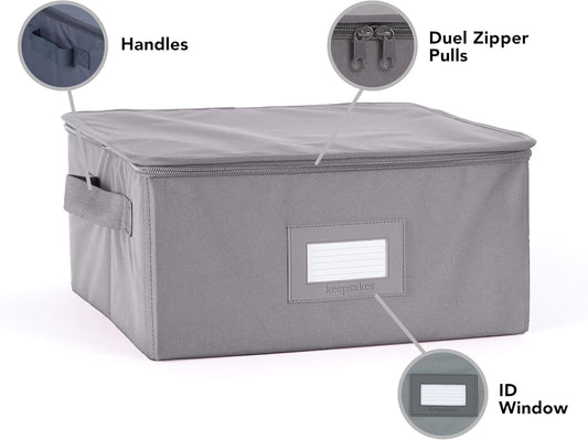 Covermates Keepsakes Dish Storage Box - Stackable, Reinforced Handles, China Storage, Graphite