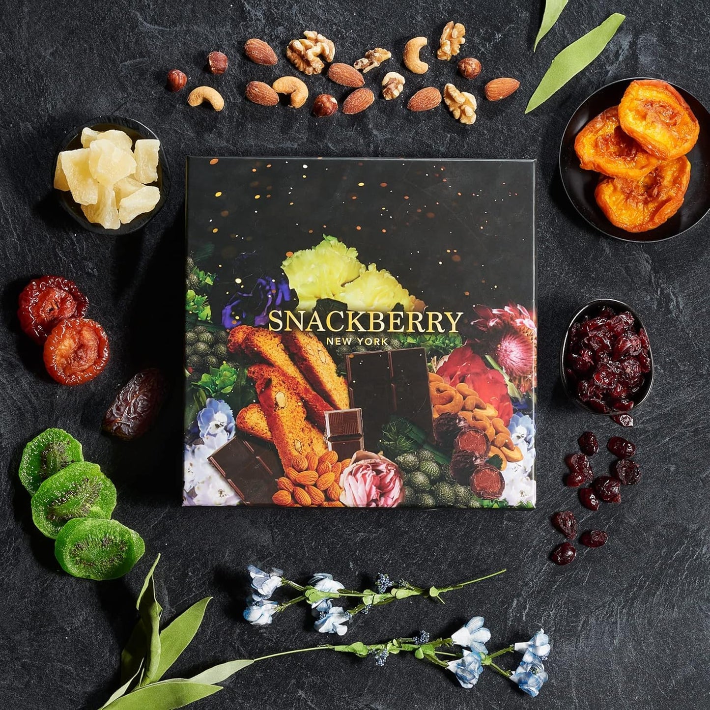 Dried Fruit & Nuts Gift Basket Arrangement Platter, Gourmet Food Snack Box, For Christmas, New Years, Birthday Care Package, Healthy Kosher - Her Him - 12 Snackberry Assortment (12-Pack)