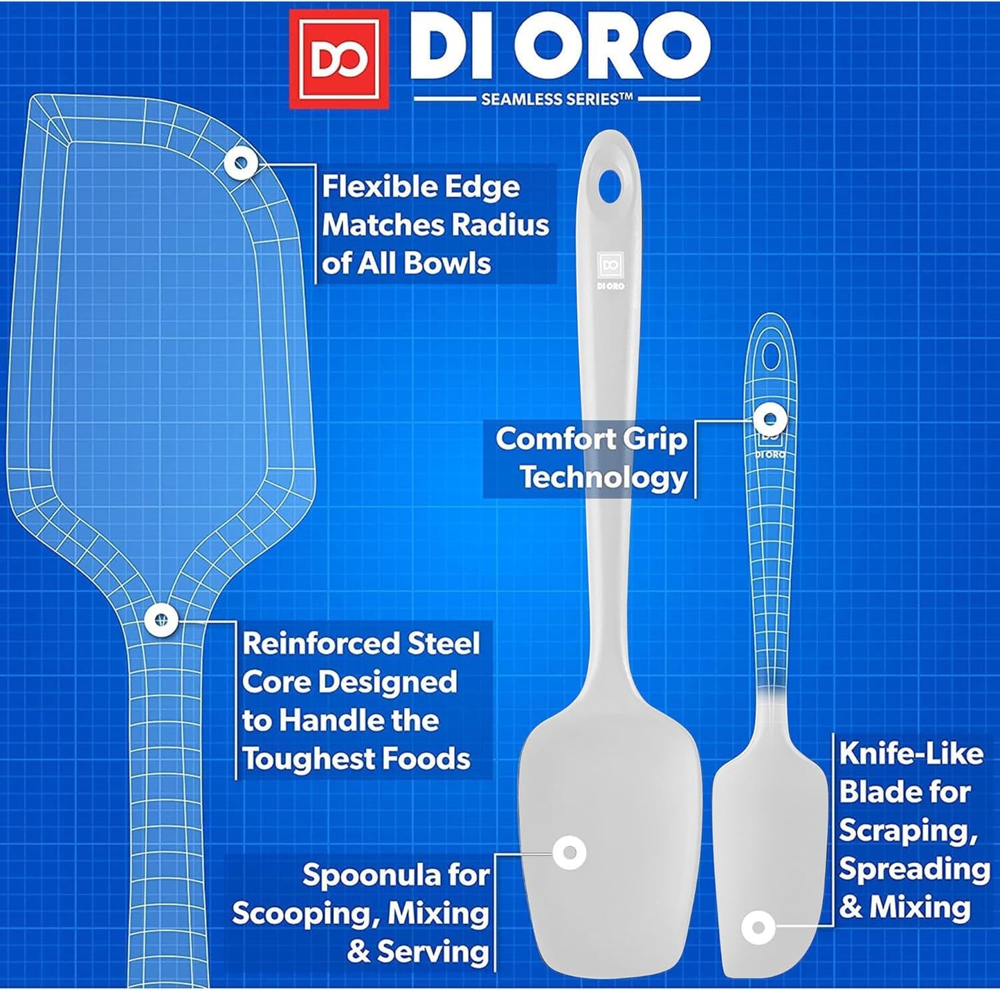 DI ORO Silicone Spatula Set - Rubber Kitchen Spatulas for Baking, Cooking, & Mixing - 600°F Heat-Resistant & BPA Free Silicone Scraper Spatulas for Nonstick Cookware - Dishwasher Safe (5pc, Stone)