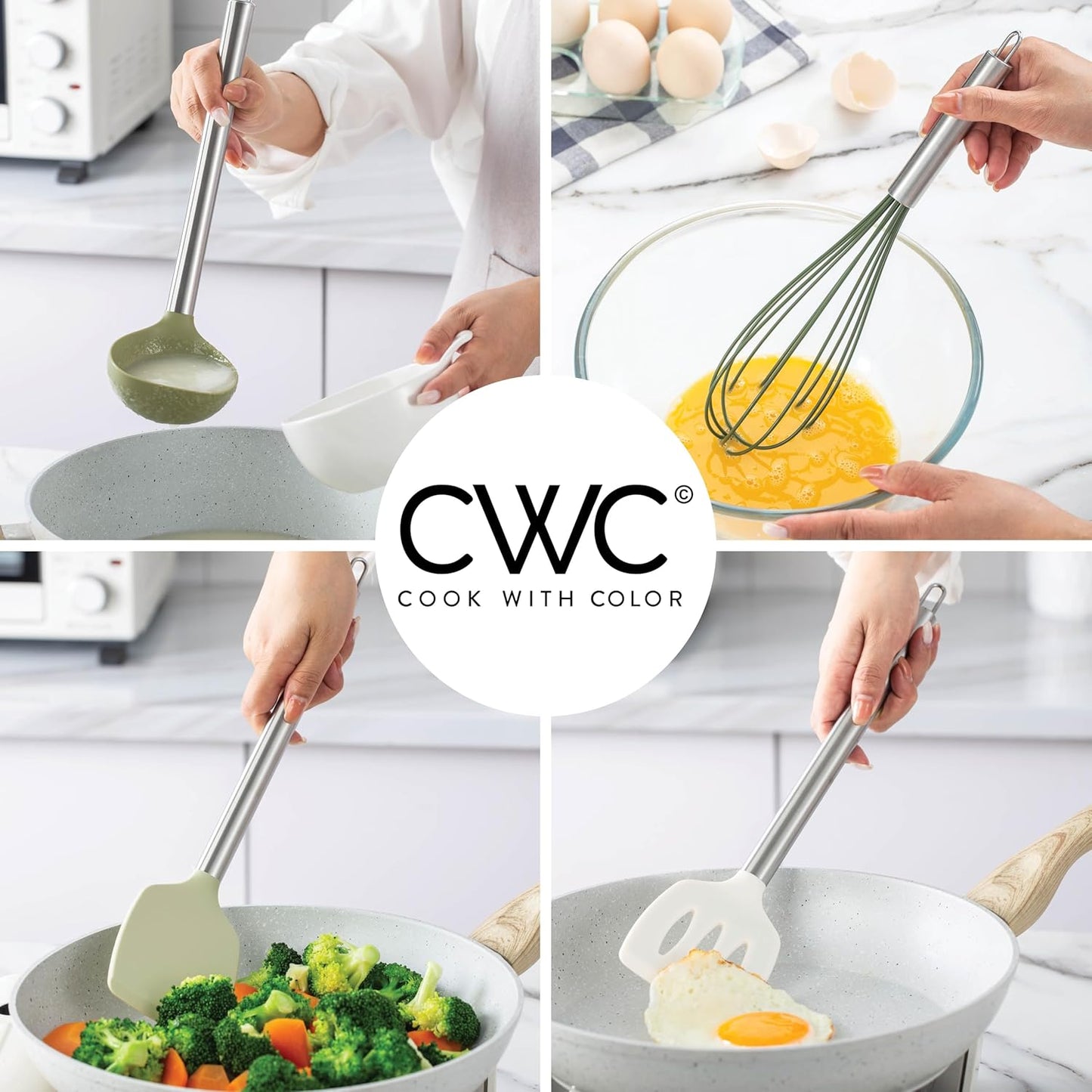 COOK WITH COLOR Silicone Cooking Utensils, Kitchen Utensil Set, Easy to Clean Silicone Kitchen Utensils, Cooking Utensils for Nonstick Cookware, Kitchen Gadgets Set, 38 Piece, Green