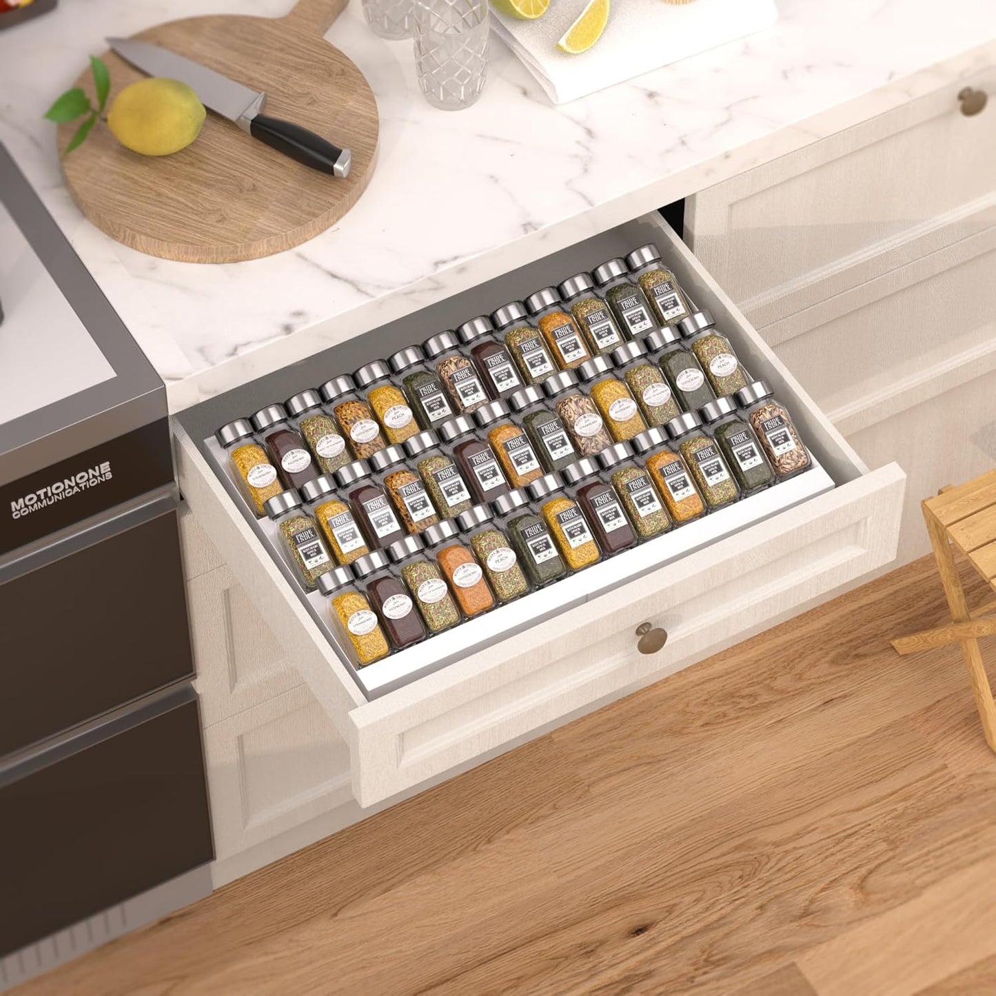 Expandable Metal Spice Drawer Organizer,3-Tier Slanted Seasoning Jars Tray for Kitchen Cabinet Drawers Insert/Countertop (Jars not included)-3Tier,2packs/White