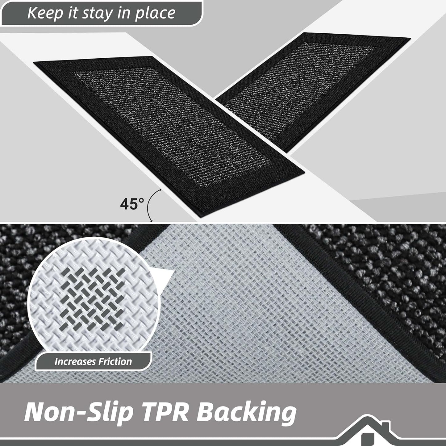 BEQHAUSE Indoor Door Mat 24" x 60", Dirt Trapper Door Mats Non-Slip Entryway Rugs Washable, Resist Dirt Absorbent Welcome Mat, Low Profile Floor Mats for Front Back Door and Entryway, Black