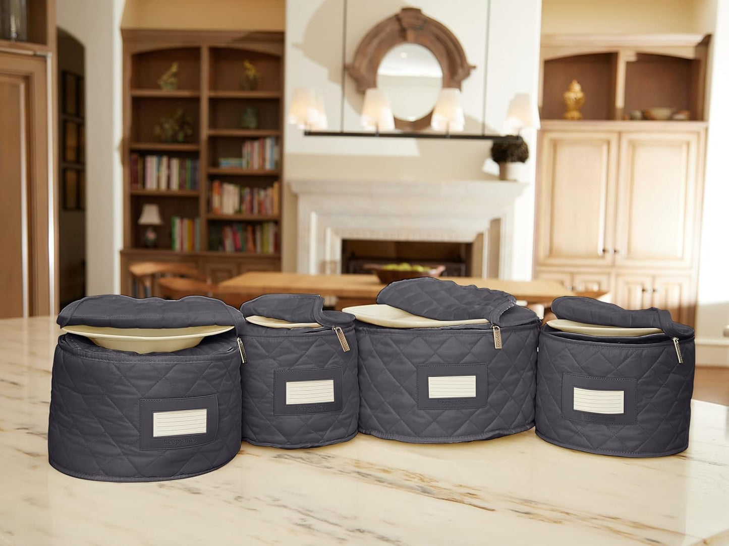 Covermates Keepsakes - Dish Storage Set - Padded Protection - ID Window - Stain Resistant - Machine Washable - China Storage, Slate