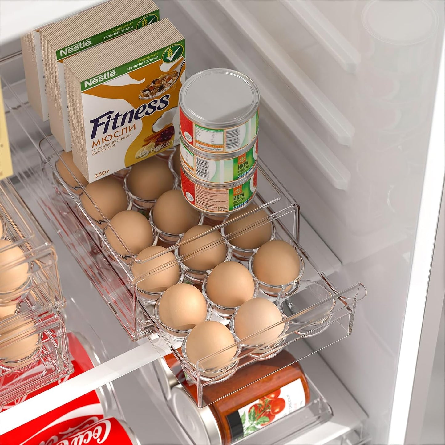 Egg Storage for Refrigerator, Stackable 18 Egg Holder for Fridge, BPA Free Refrigerator Organizer Bins, Transparent Egg Dispenser