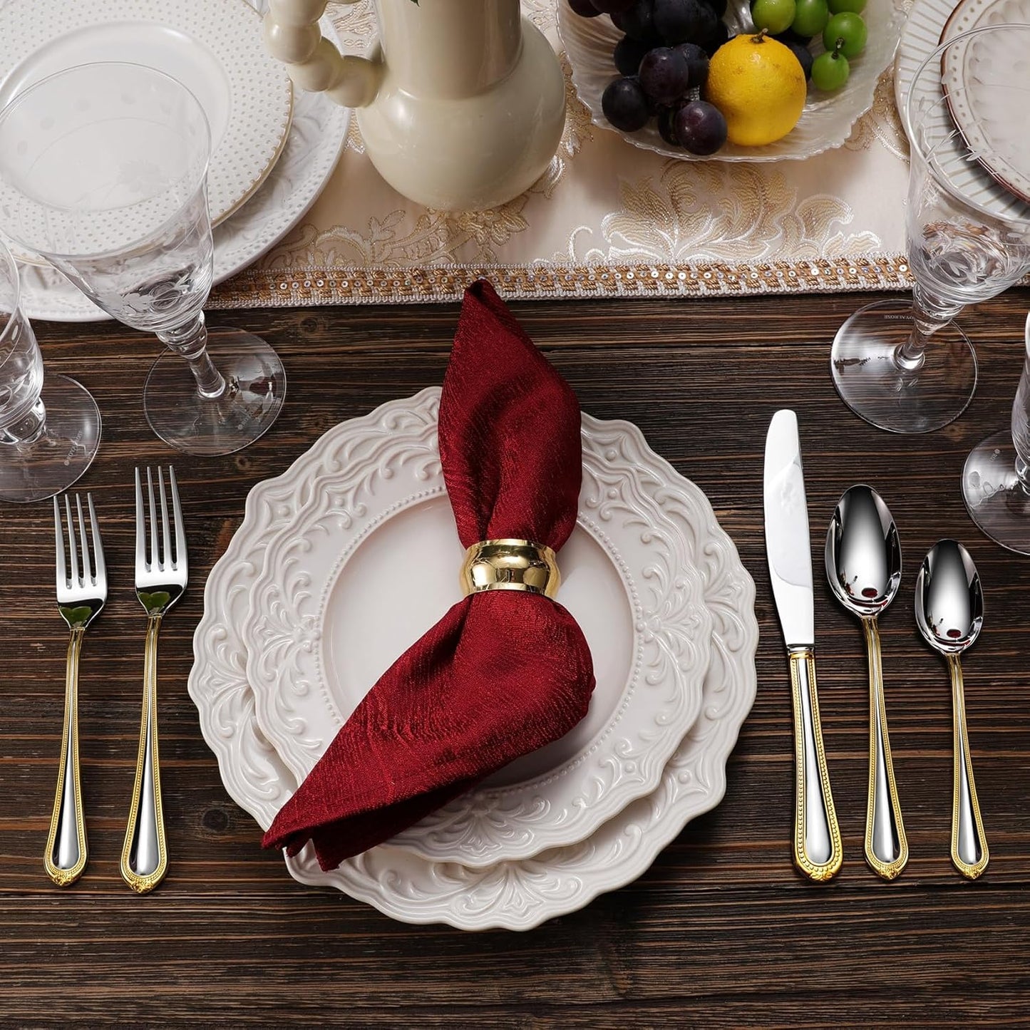 KEAWELL Pearl Edge Premium 20-Piece Refined Bead Silverware Set, 18/10 Stainless Steel, Service for 4, Fine Flatware Set, Dishwasher Safe (20, Gold Accent)