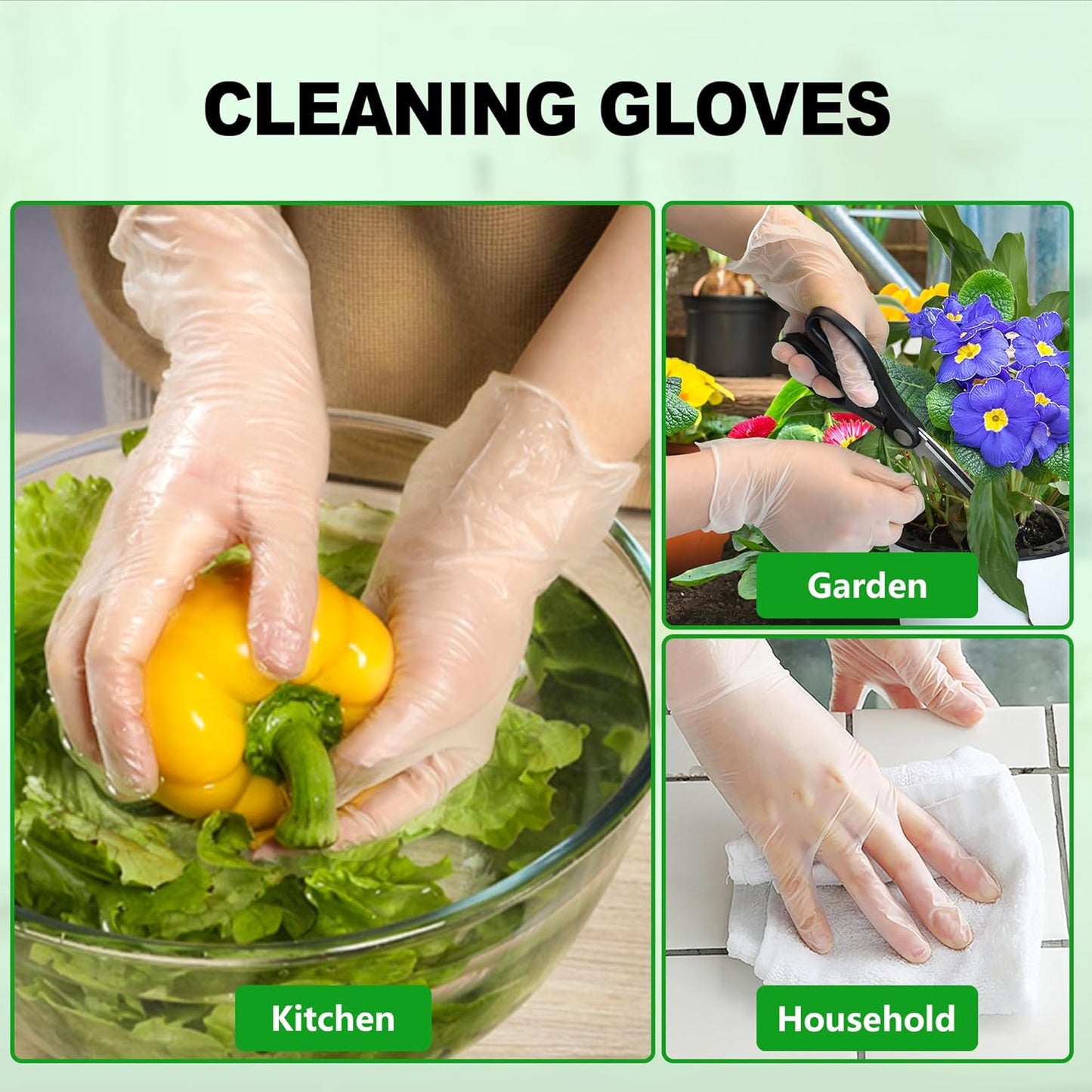 Disposable Vinyl Gloves, Food Safe, Latex-Free Powder-Free Clear Plastic Gloves for Cooking, House Clean, Food Prep