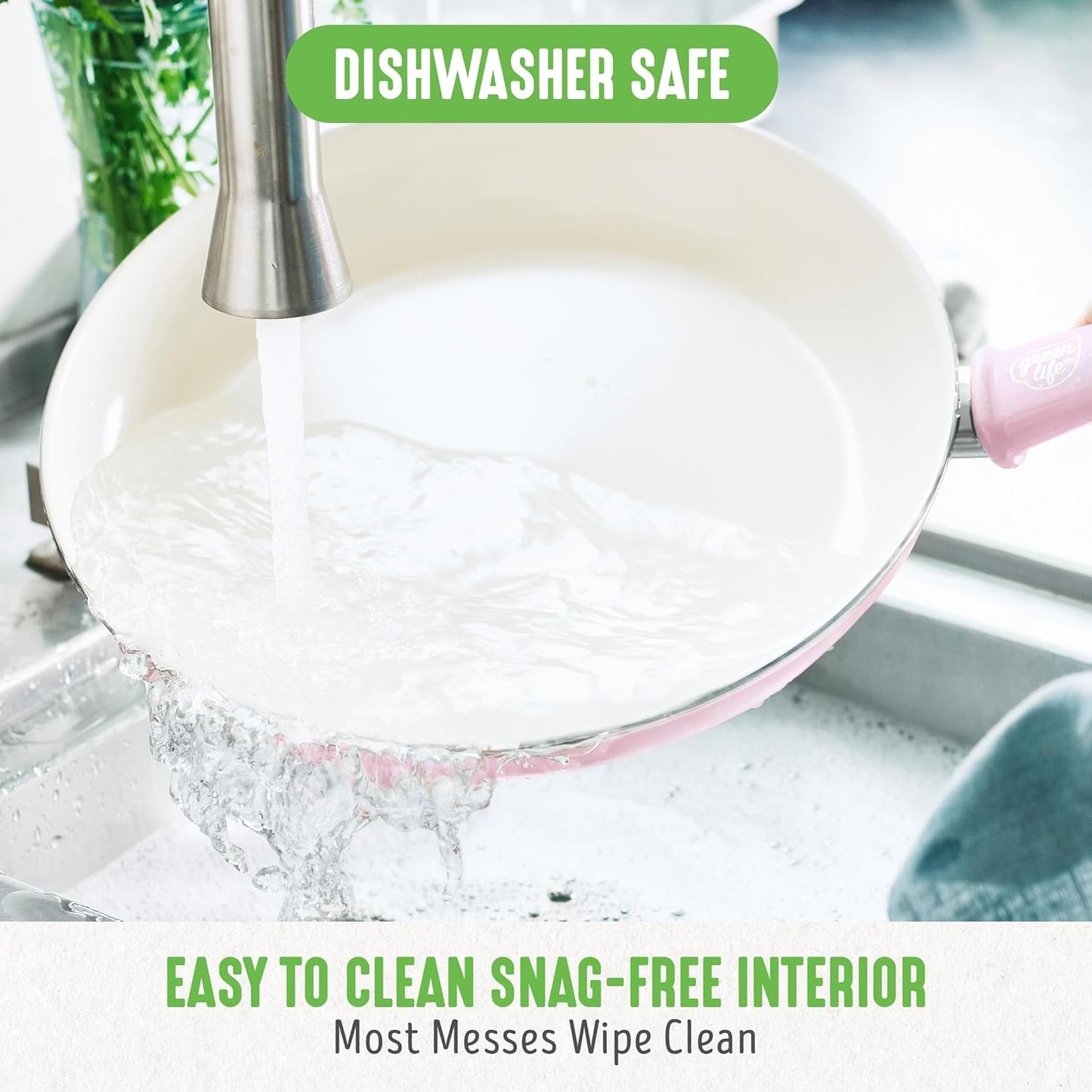 GreenLife 16 Piece Nonstick Cookware Set, Soft Grip Non-Toxic PFAS-Free Ceramic Pots & Pans, Dishwasher & Oven Safe, Frying, Sauce, Saute, Utensils, Glass Lids, Stay-Cool Handles, Wobble Free, Pink