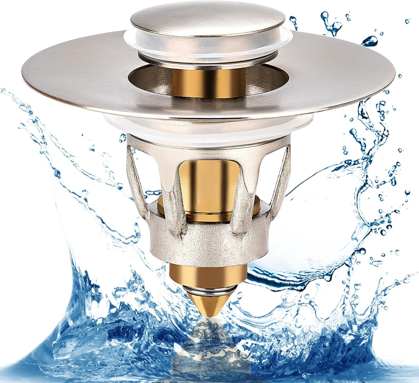 Three colors Brushed Nickel Bathroom Sink Stopper, 1.1-1.5" Bathroom Sink Drain Strainer, Universal WashBasin Pop Up Drain Stopper, Bounce Core Push Type Sink Plug, Anti-Clogging (1PCS)