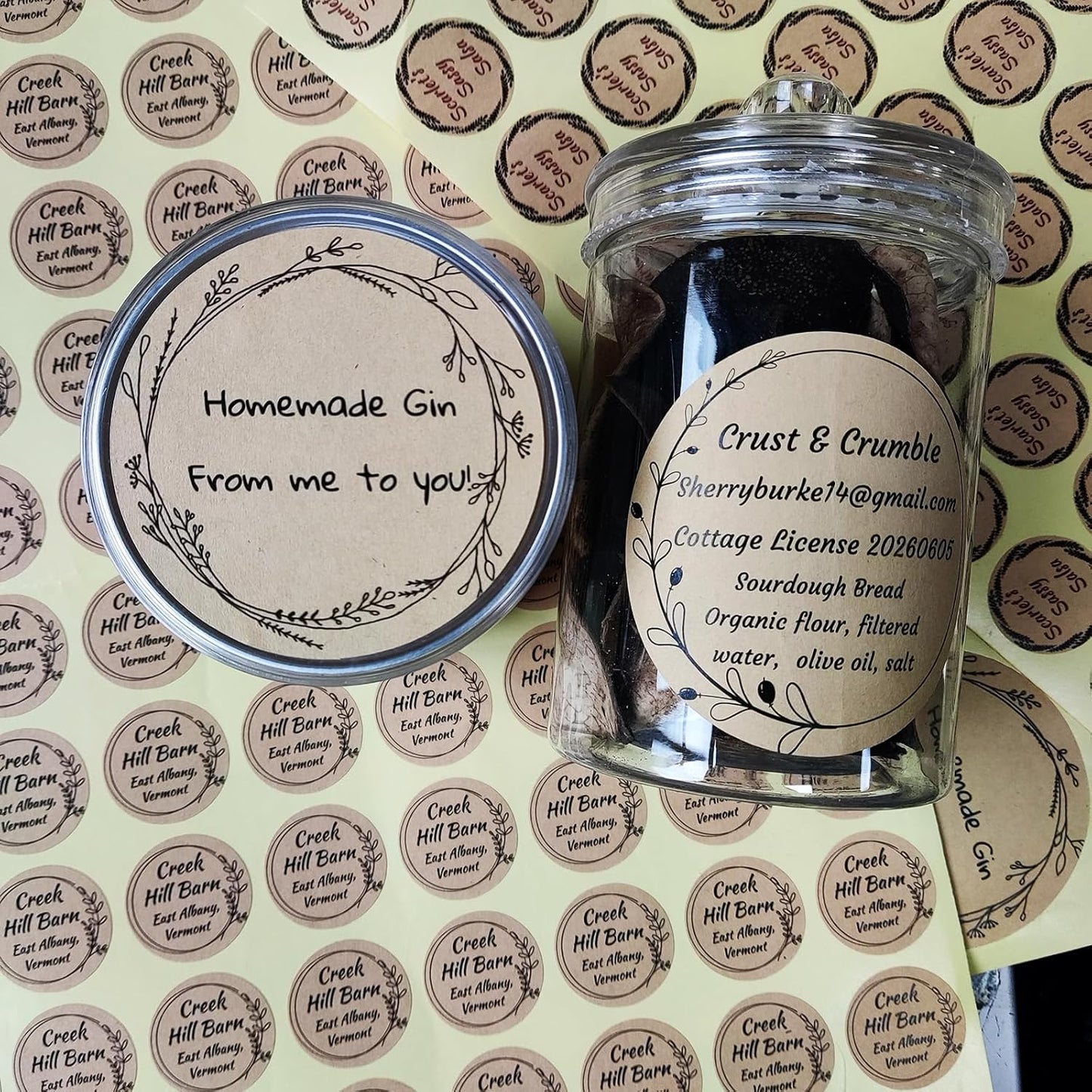 Custom Stickers Kraft Paper Labels Personalized Withe Text, Business Logo Customized Food Jars Labels Bakery Label Sticker Package Favor Canning Circle 100pcs (Style 2)