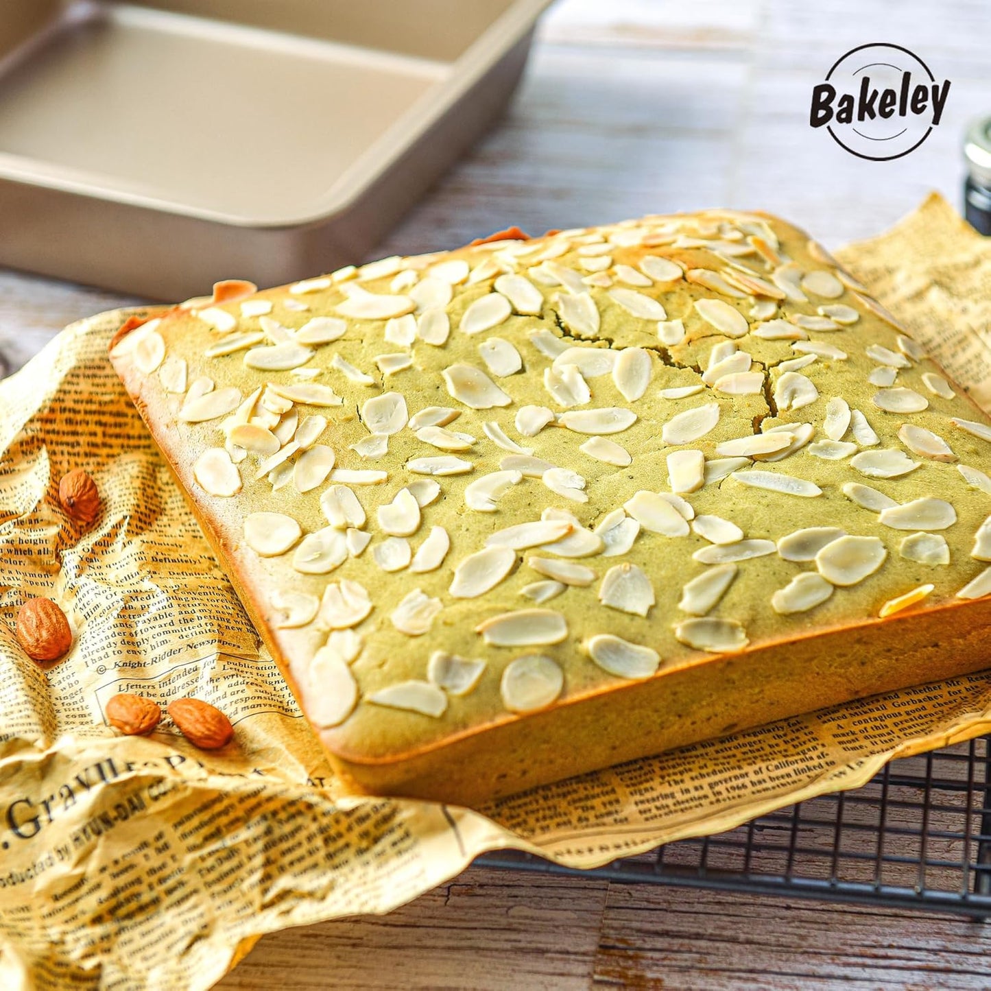 8 inch square cake pan (Set of 2), 8 inch square baking pan, 8 in square pan, Non-stick carbon steel, 8'' Brownie Pan and Loaf Pan (Champagne Gold)