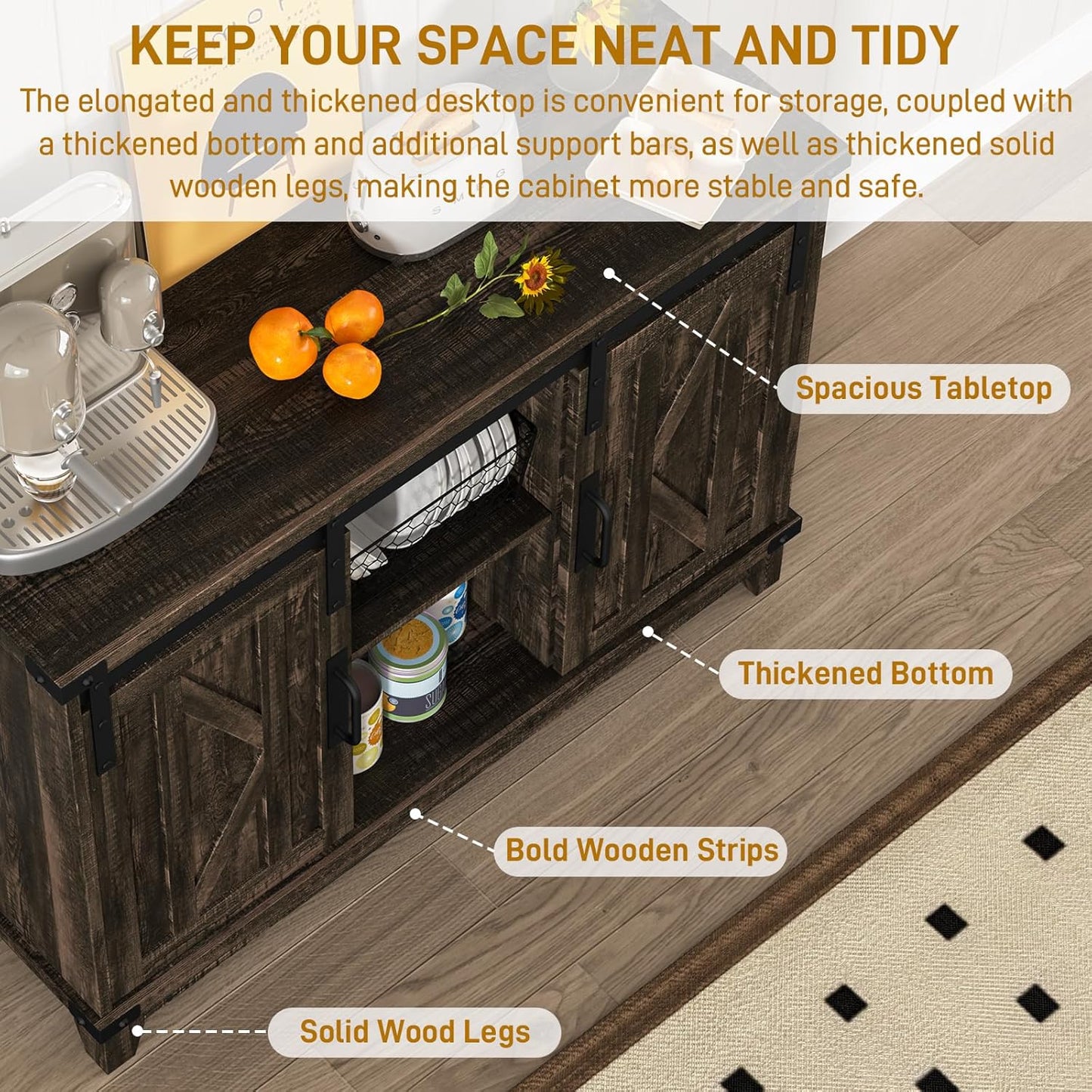 Cube Storage Organizer, Sliding Doors Coffee Bar Cabinet with Storage Farmhouse Sideboard Buffet Cabinet with Adjustable Shelves Coffee Bar for Kitchen Home Office Dining Room