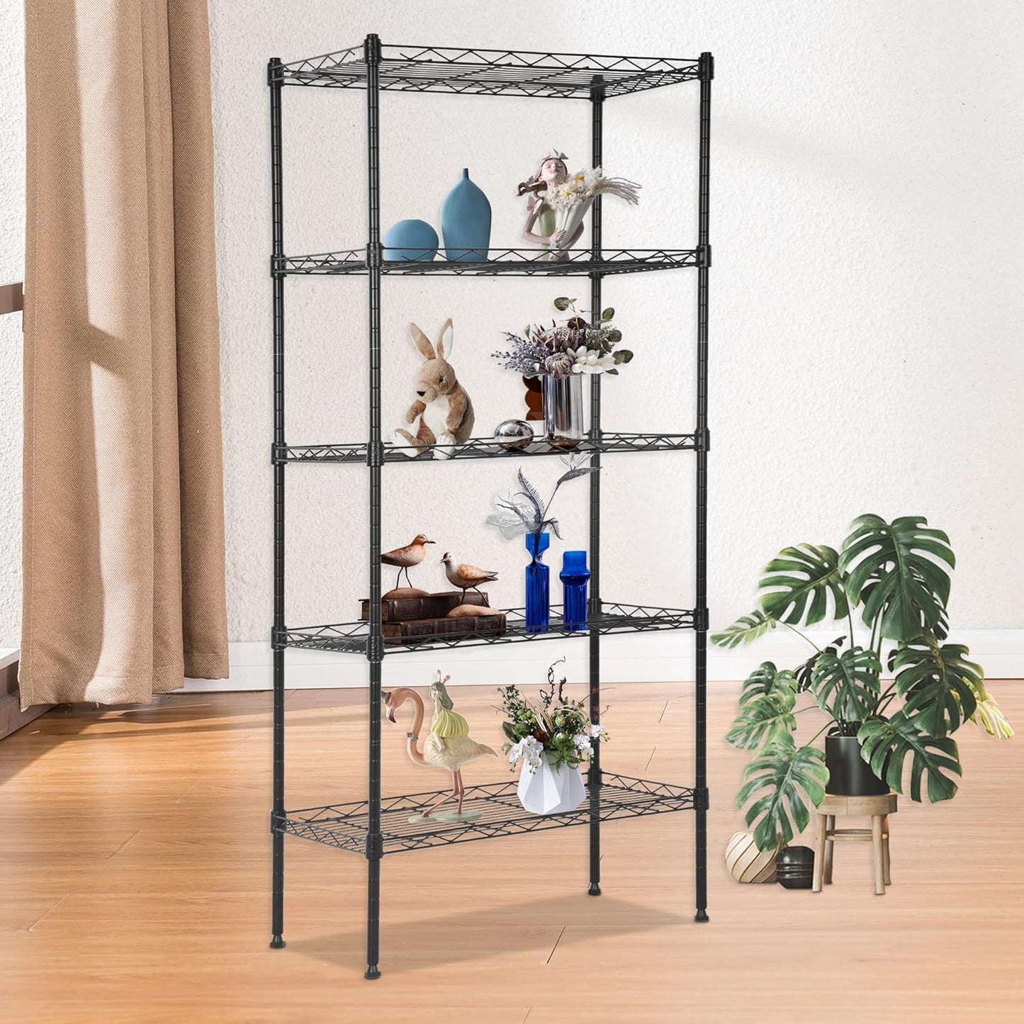 FDW 5 Tier 22L x 12W x 48H Pantry Shelves Adjustable Storage Rack Metal Shelf NSF Shelving Units for Kitchen Garage Small Places Commercial,Black