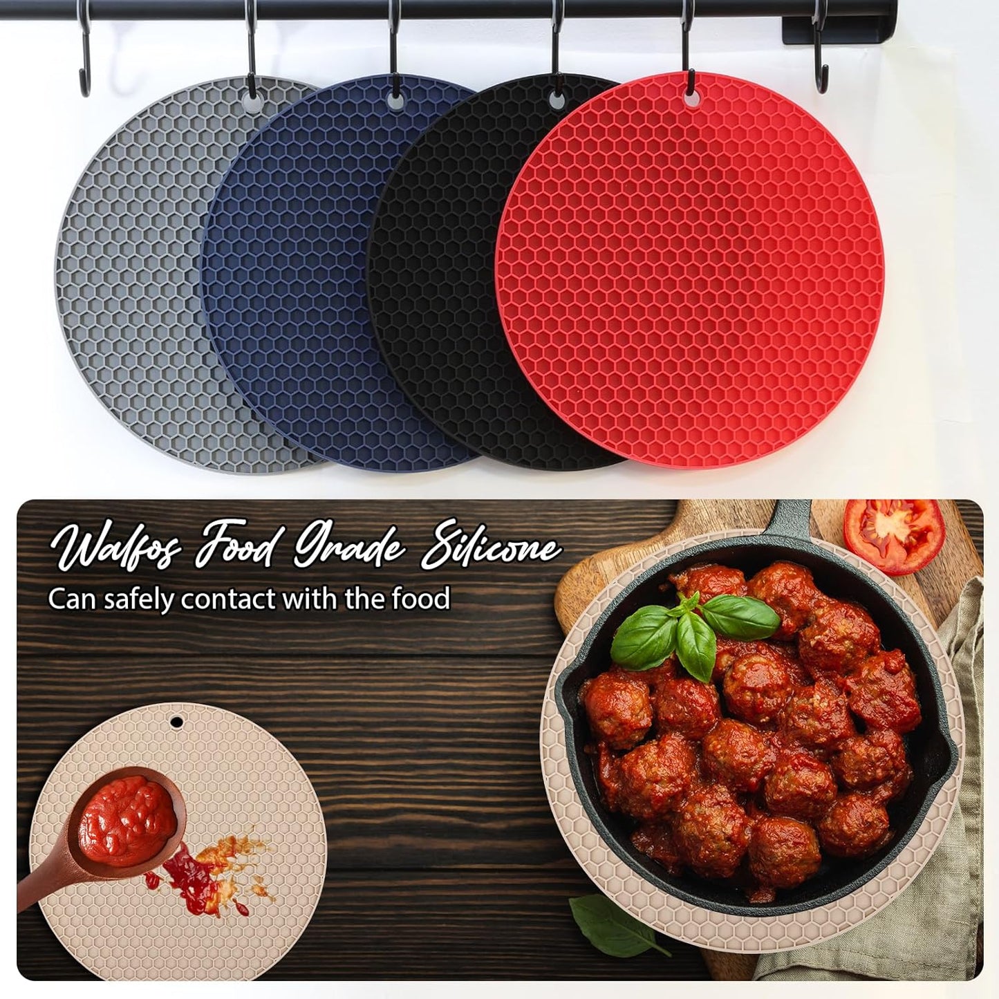 Joyhalo Trivets for Hot Dishes - Hot Pads for Kitchen, Silicone Pot Holders for Hot Pots and Pans, Silicone Mats for Kitchen Countertops, Table, Flexible Easy to Wash and Dry, Khaki