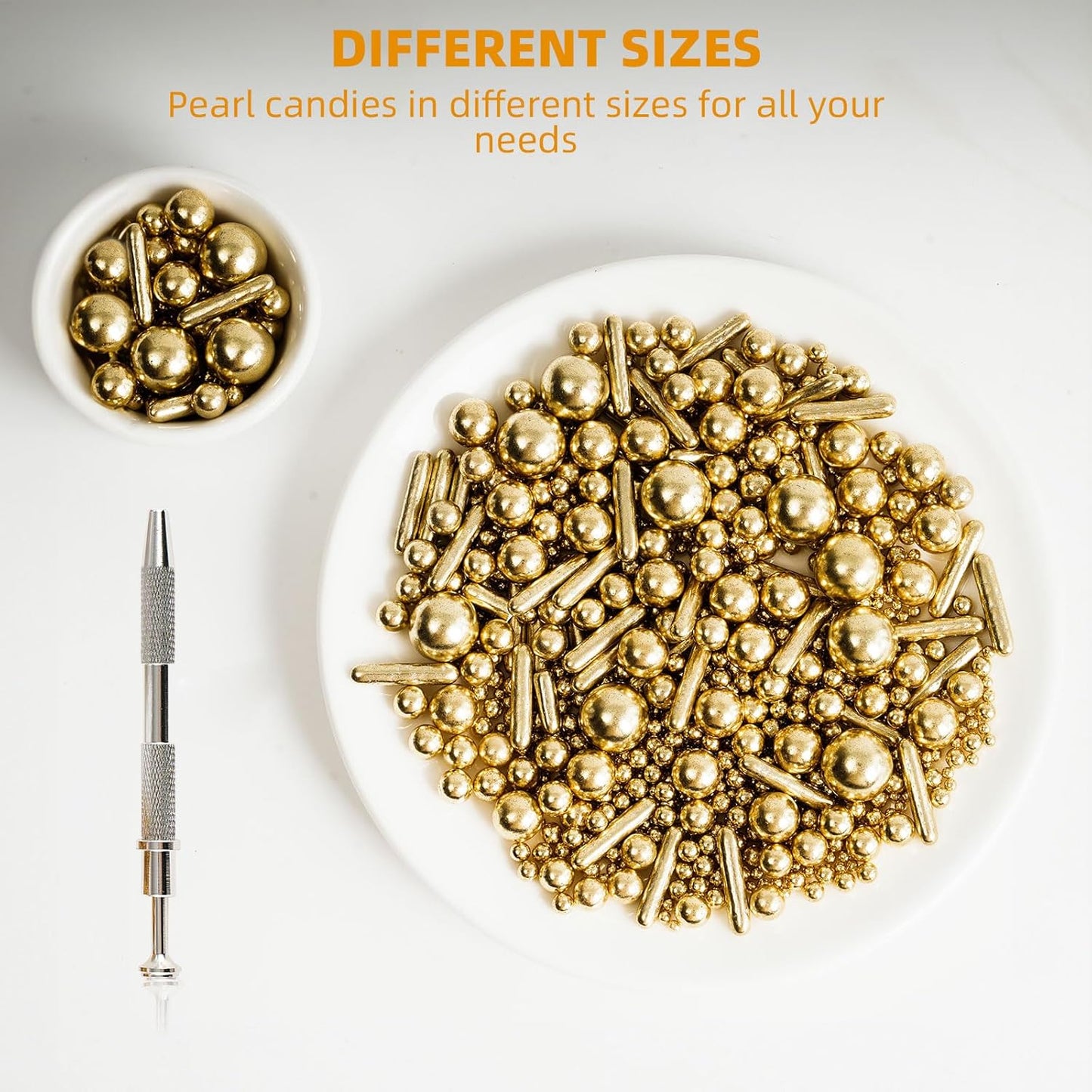 Kasvan Gold Mix Sugar Sprinkles - Edible Candy Pearls with 4-Claw Sprinkle Pen,118g/4.16 Oz, Gift Box Pack, Baking Cake Decorations, Ice Cream Toppings and Cookie Decorating, Wedding Party Chirstmas Supplies