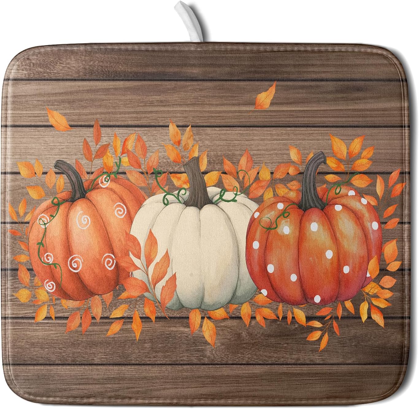 Autumn Pumpkin Dish Drying Mat Rustic Wood Dish Drainer Mats Fast Dry Microfiber Reversible Dish Drying Pad Kitchen Decoration 16x18 inch