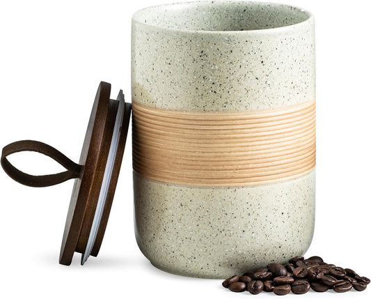 Coffee Storage Container Jar with Lid, Ceramic Kitchen Food Storage Jars with Airtight Lids for Spice Sugar Cookie, Stackable Decorative Jars for Coffee Countertop, 28 fl.oz