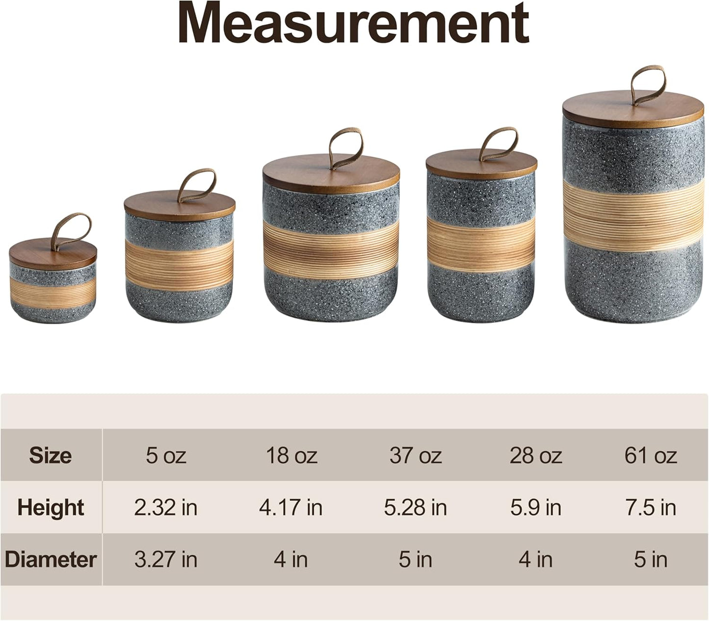 Ceramic Jar with Lid Airtight, Coffee Container Kitchen Food Storage Jars for Spice Sugar Tea Bag, Stackable Decorative Jars for Countertop, Grey & 18 fl.oz