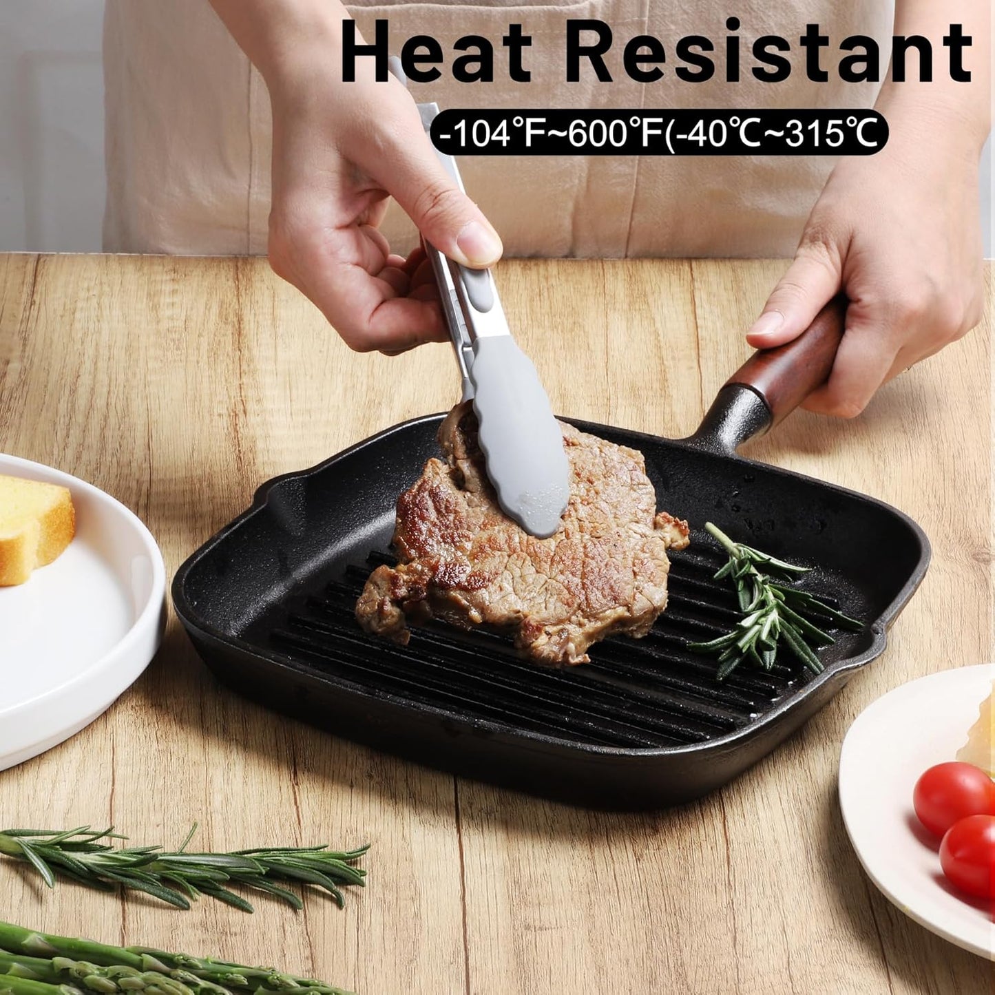 Hotec Mini Silicone Kitchen Tongs for Cooking - 7-Inch Small Serving Tongs with Silicone Tips, Set of 3 (Black,Grey,Light Blue)