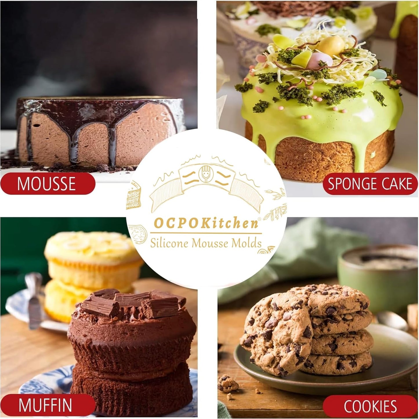 OCPO Kitchen 3D Round Cylinder Silicone Mold for Baking Mousse Cake, Candy, Pastry, Chocolate, Cupcake, Cookie, Cake Decoration Mold, Round Shape (15-Cavity)