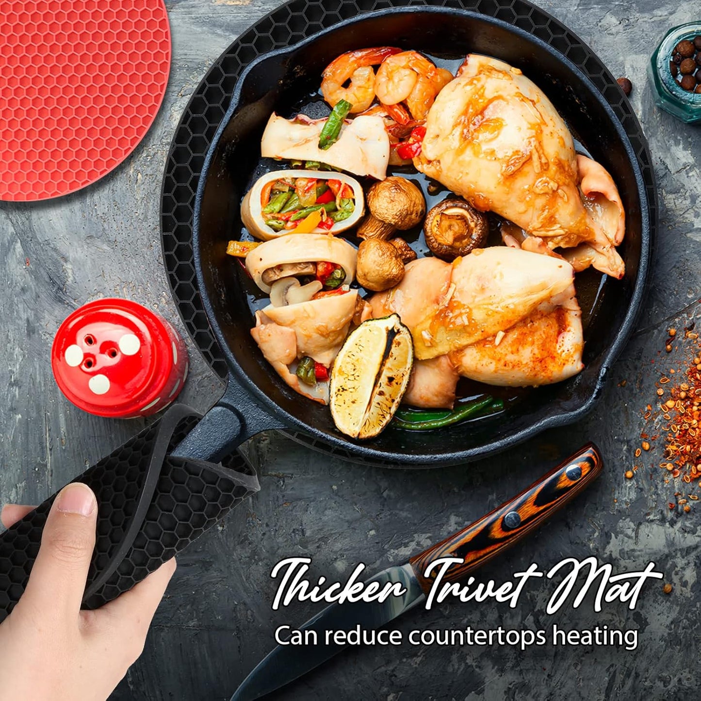 Joyhalo Trivets for Hot Dishes - Hot Pads for Kitchen, Silicone Pot Holders for Hot Pots and Pans, Silicone Mats for Kitchen Countertops, Table, Flexible Easy to Wash and Dry, Grey