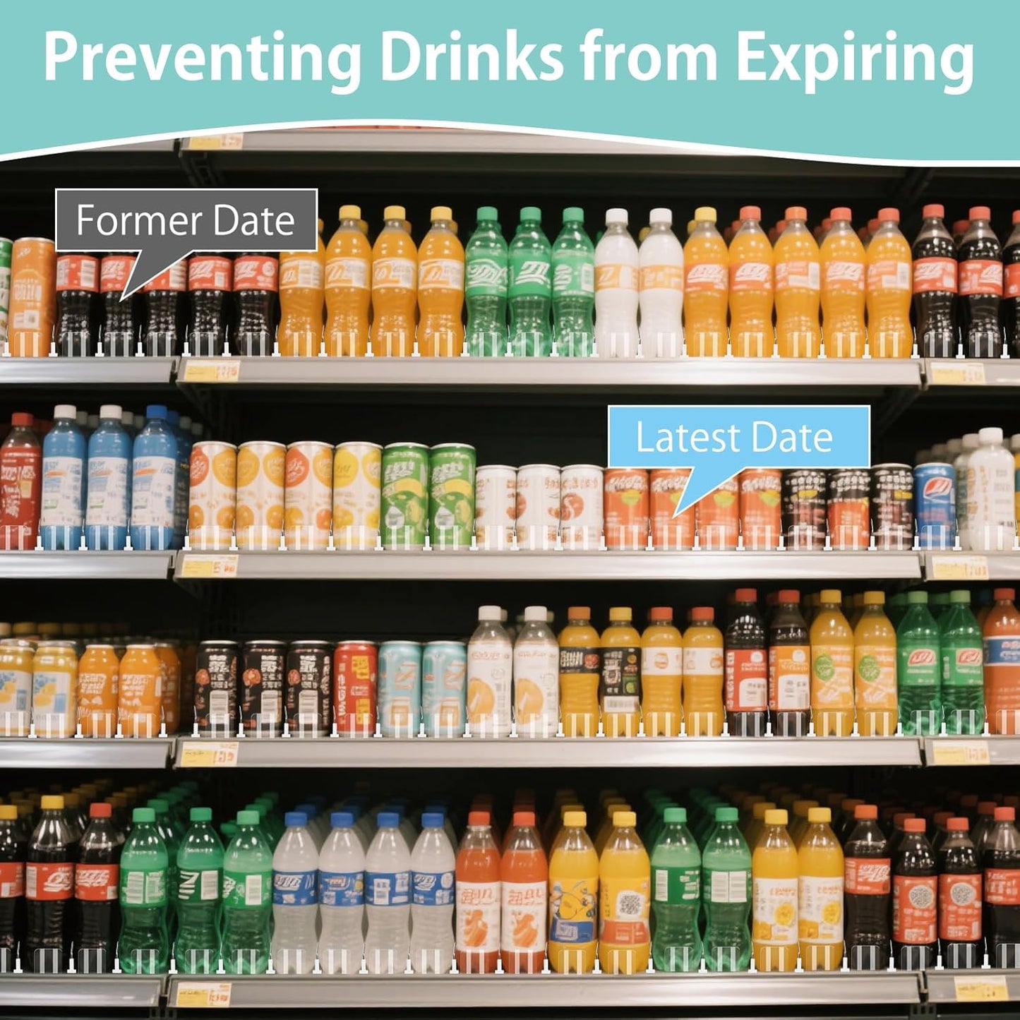 Drink Organizer for Fridge, 5 Row Automatic Pusher Glide, Adjustable Width Soda Can Dispenser for Refrigerator-Holds up to 25 Cans