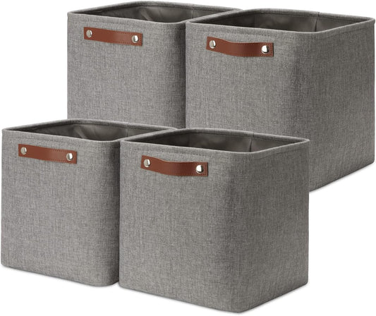 DULLEMELO Square Storage Cubes Baskets for Gifts Empty, 11 inch Cube Stroage Bins Linen Closet Organizers and Storage Baskets for Toy Nursery Shelves Bedroom Storage(4 Pack - 11" Grey)