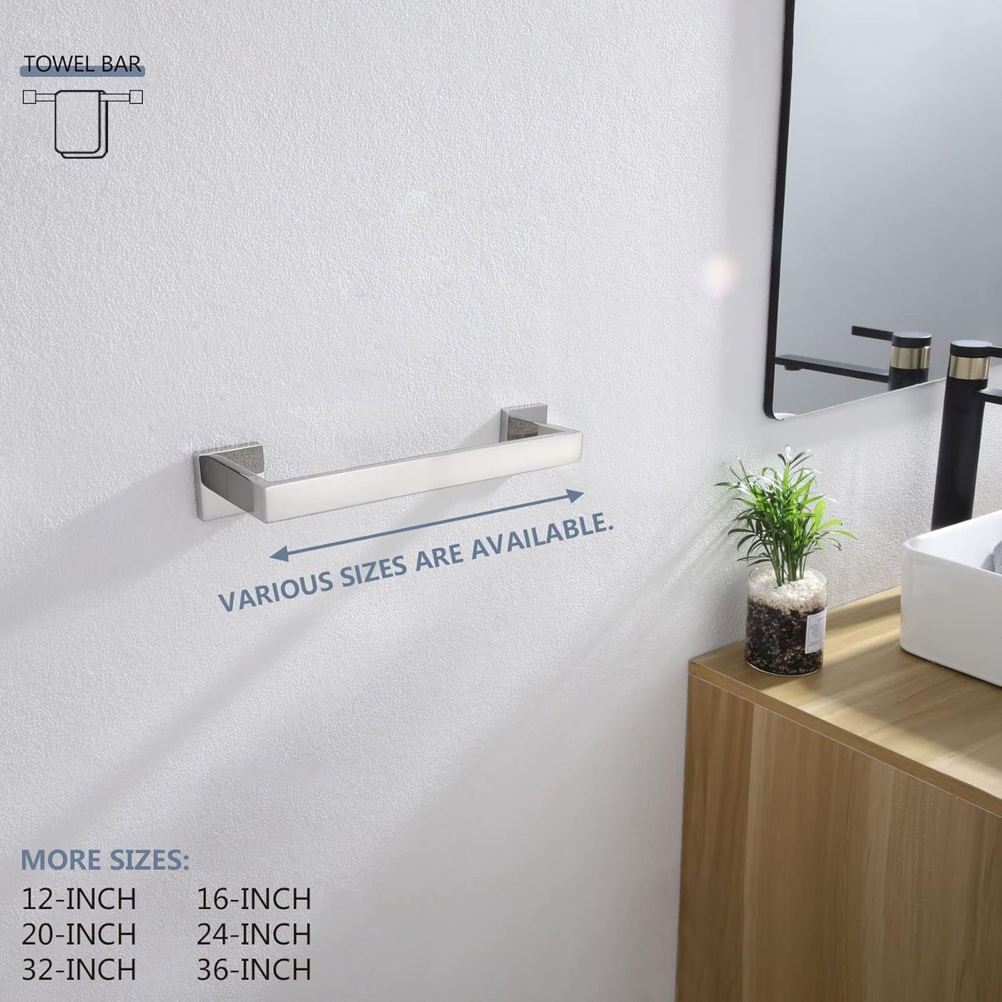 KOKOSIRI 12-Inch Single Towel Bar, Bathroom Kitchen Towel Holder, Wall Mounted SUS304 Stainless Steel Towel Rack, Polished Chrome, B4003CH-L12