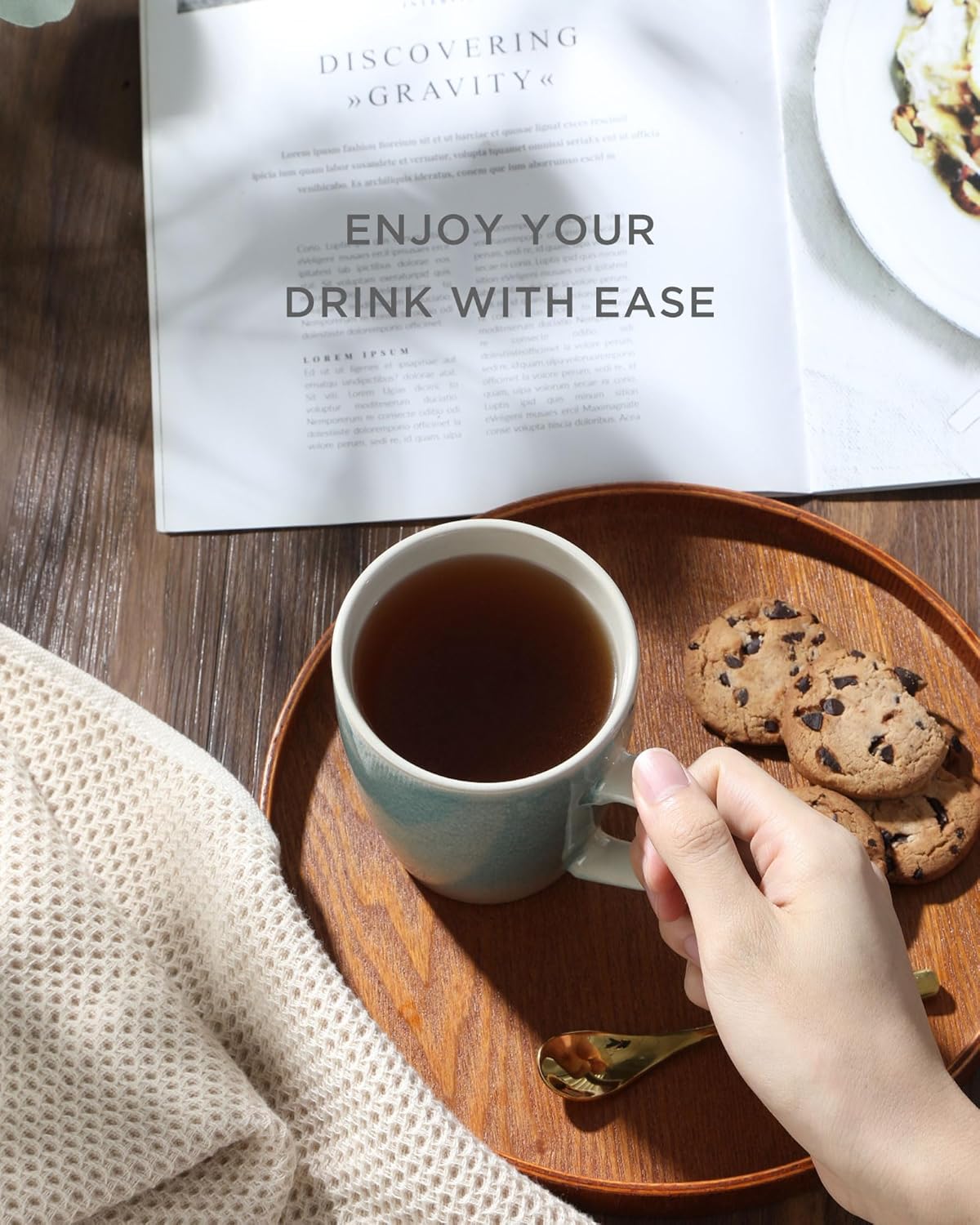 famiware Coffee Mugs Set, 13 oz Mug Set of 6, Stoneware Cups for Latte, Hot Tea, Mocha, Cocoa, Cappuccino, Microwave and Dishwasher Safe, Glacier Series, Aqua