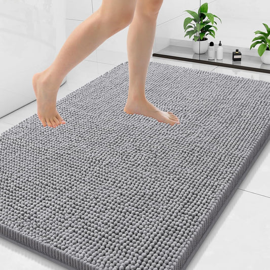 Arotive Bathroom Rugs 47x32, Extra Soft Absorbent Shaggy Chenille Bath Rugs, Machine Washable Rubber Backing Non-Slip Bath Mats for Bathroom Floor Tub and Shower, Home Decor Accessories, Grey