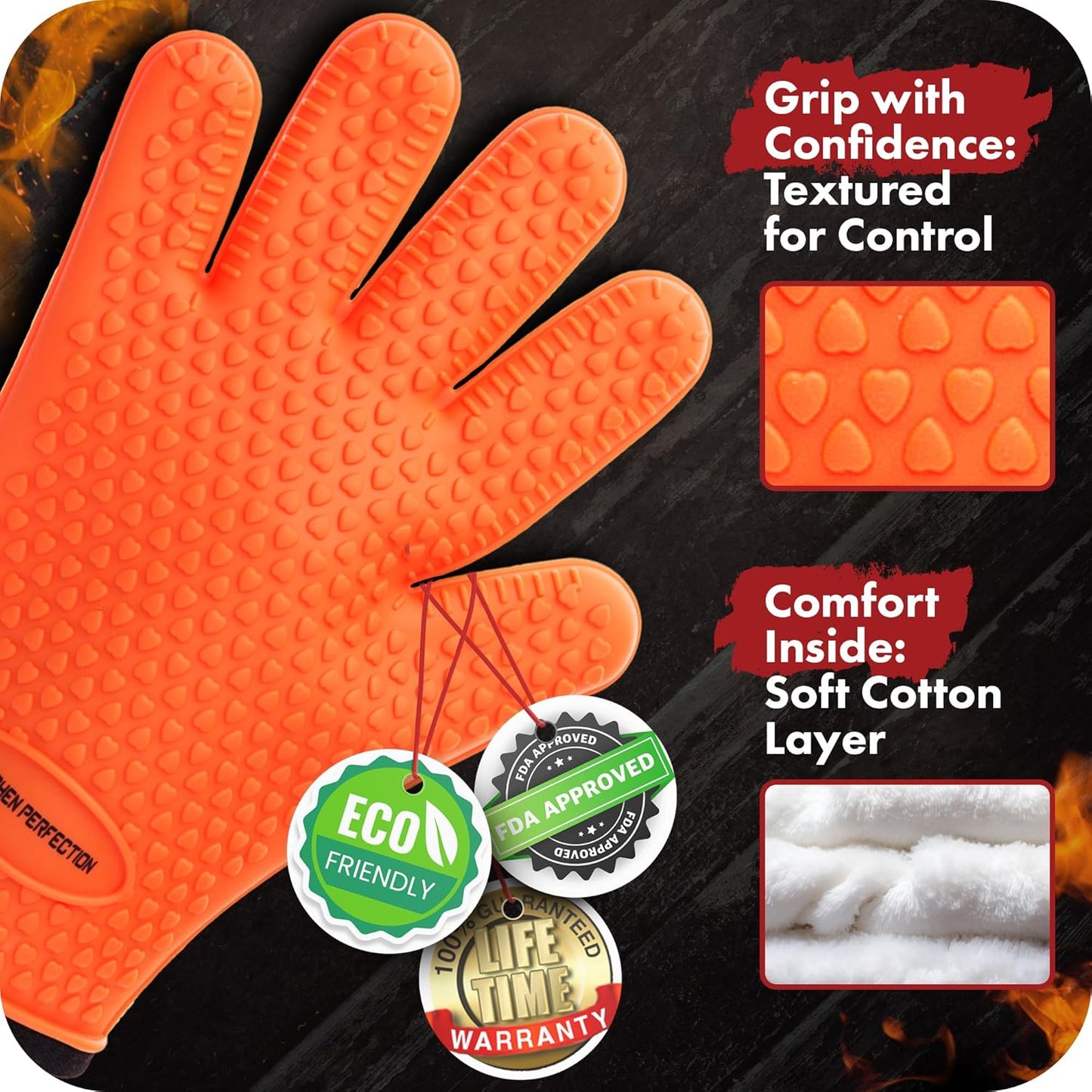 KITCHEN PERFECTION S Silicone Smoker Oven Gloves -Extreme Heat Resistant BBQ Gloves -Handle Hot Food Right on Your Grill Fryer Pit|Waterproof Oven Mitts |Superior Value Set+3 Bonuses