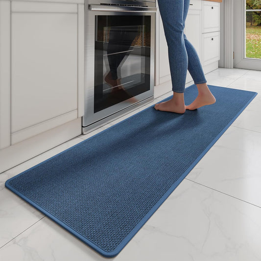 Kitchen Mats for Floor, Super Absorbent Kitchen Rugs Non Slip Washable, Soft Imitation Linen Braided Runner Rug, Standing Mat Kitchen Sink Mat, Easy to Clean, Blue 17x71
