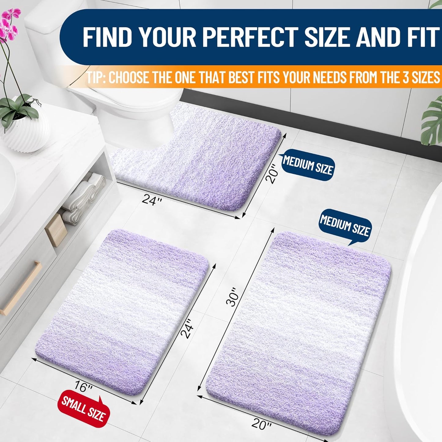 OLANLY Bathroom Rugs Mat 24x16, Extra Soft Absorbent Microfiber Bath Rugs, Rubber Backing, Quick Dry, Machine Washable Bath Mat for Bathroom Floor, Tub and Shower, Home Decor Accessories, Light Purple