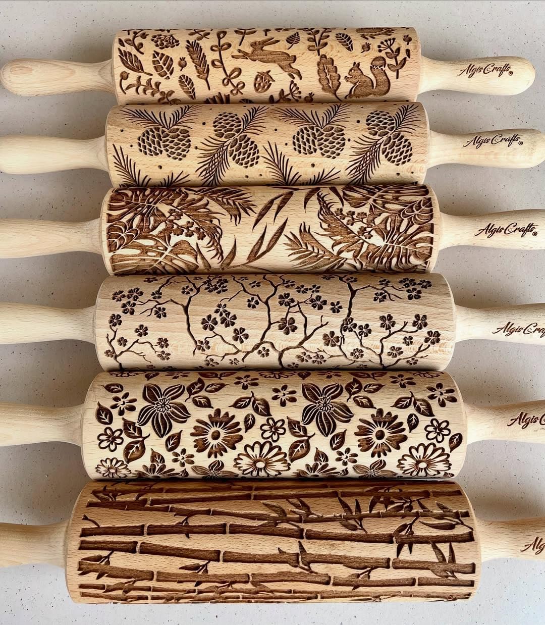 FOREST ANIMALS Embossing Rolling Pin. Laser Engraved Dough Roller for Embossed Cookies Fondant or Pottery by Algis Crafts
