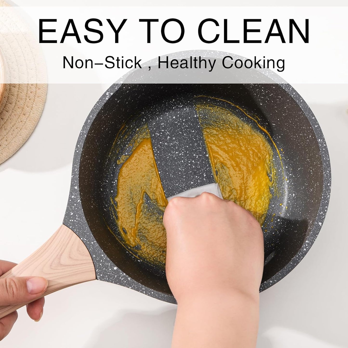 Kordisen Sauce Pan Set with Lid, 1.5QT & 2.5QT Non Stick Small Pots with Granite Coating, Saucepan with Pour Spout, Multipurpose Induction Cooking Pans, PFOA/PFOS Free