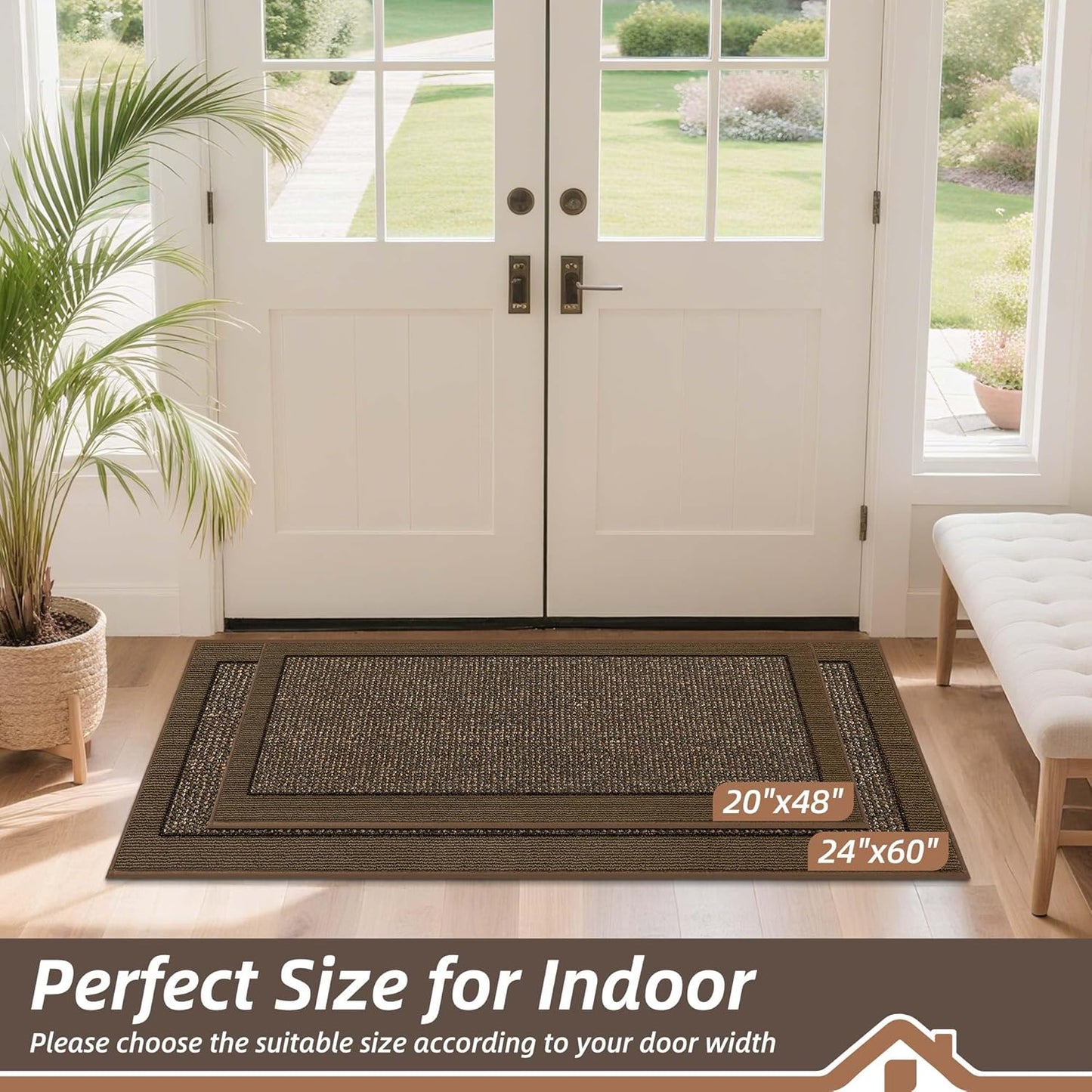 BEQHAUSE Indoor Door Mat 24" x 60", Dirt Trapper Door Mats Non-Slip Entryway Rugs Washable, Resist Dirt Absorbent Welcome Mat, Low Profile Floor Mats for Front Back Door and Entryway, Brown