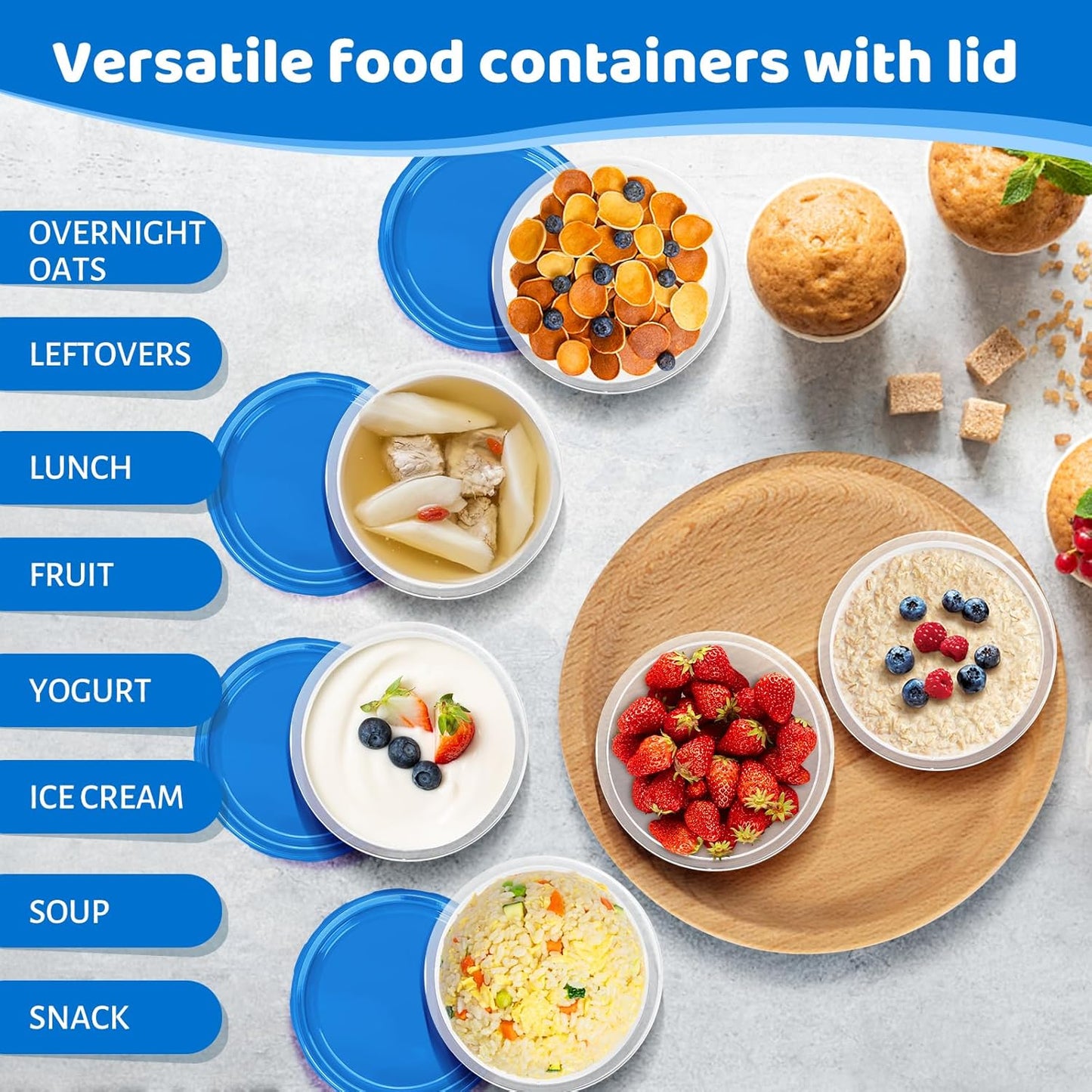 Freezer Containers with Twist Top Lids, Heavy Duty Round Airtight Food Storage Container for Fruit,Deli,Leftovers,Soup,Overnight Oats, BPA Free Stackable Freezer Storage Containers [16 Pack-16 oz]