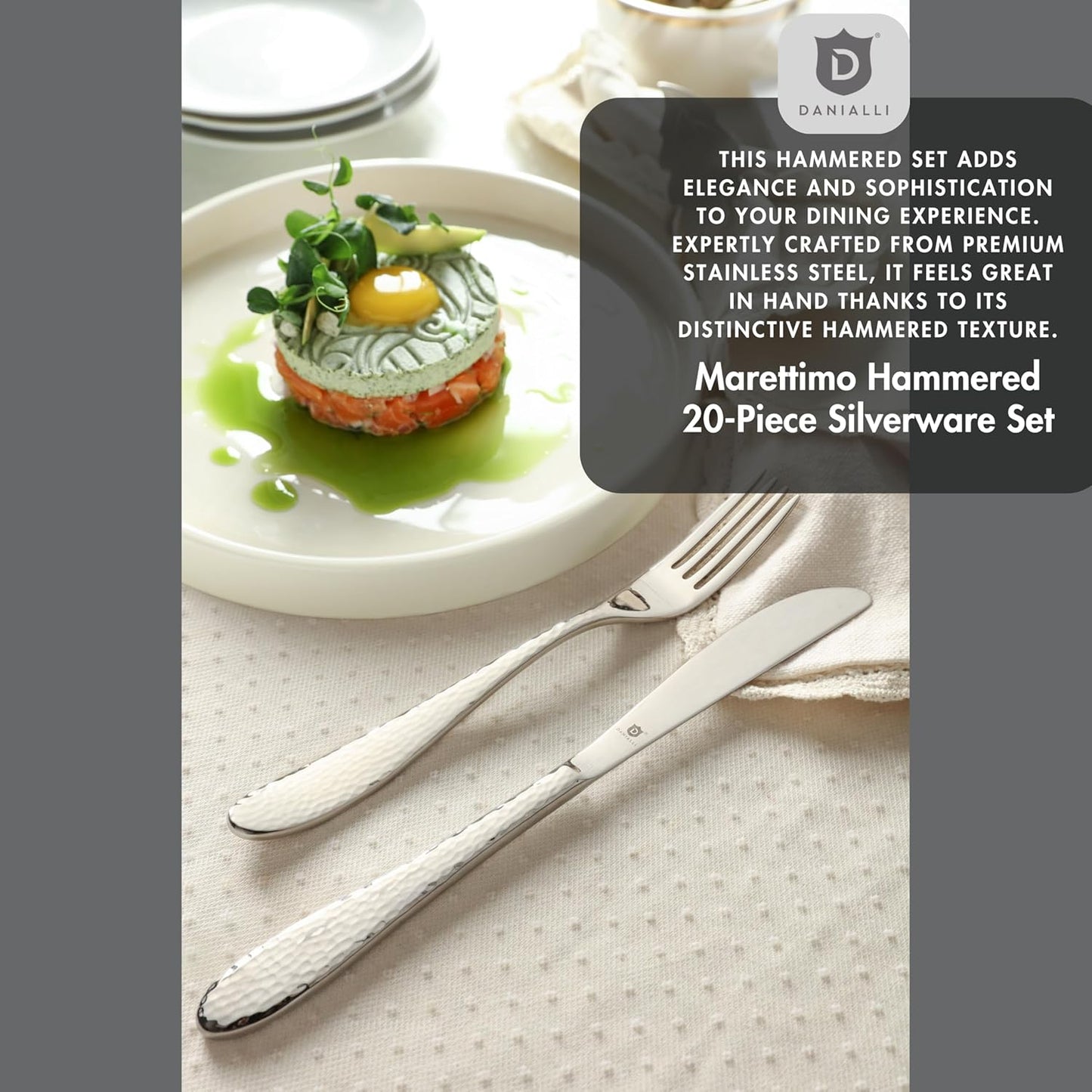 Hammered Silverware Set | Premium 18/10 Stainless Steel Flatware Service for 4 | Heavy-Duty & Dishwasher Safe | Built to Last (20-Piece, Marettimo Hammered)