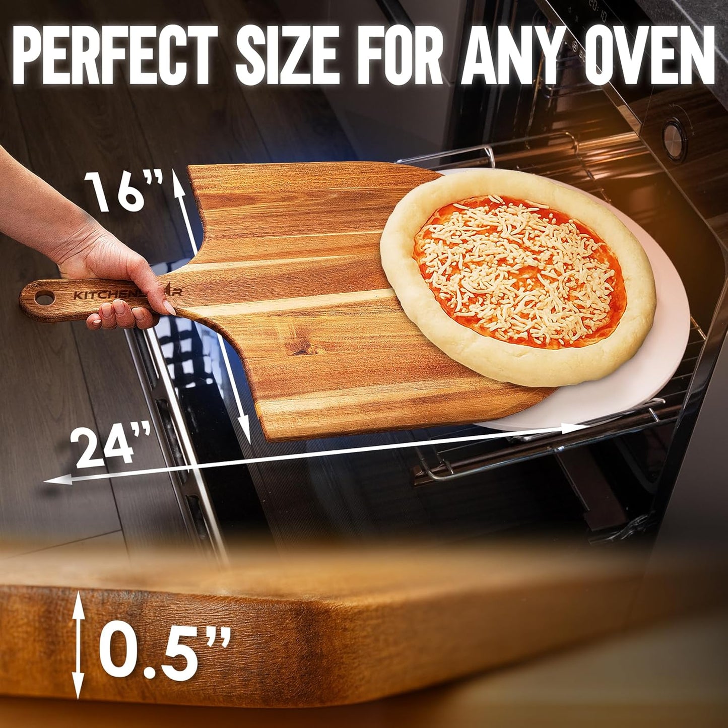 KitchenStar 16-Inch Acacia Wood Pizza Peel – Extra Large Wooden Cutting & Serving Board with Handle – Natural Oil Finish – Ideal Pizza Oven Accessory for Easy Sliding & Prep
