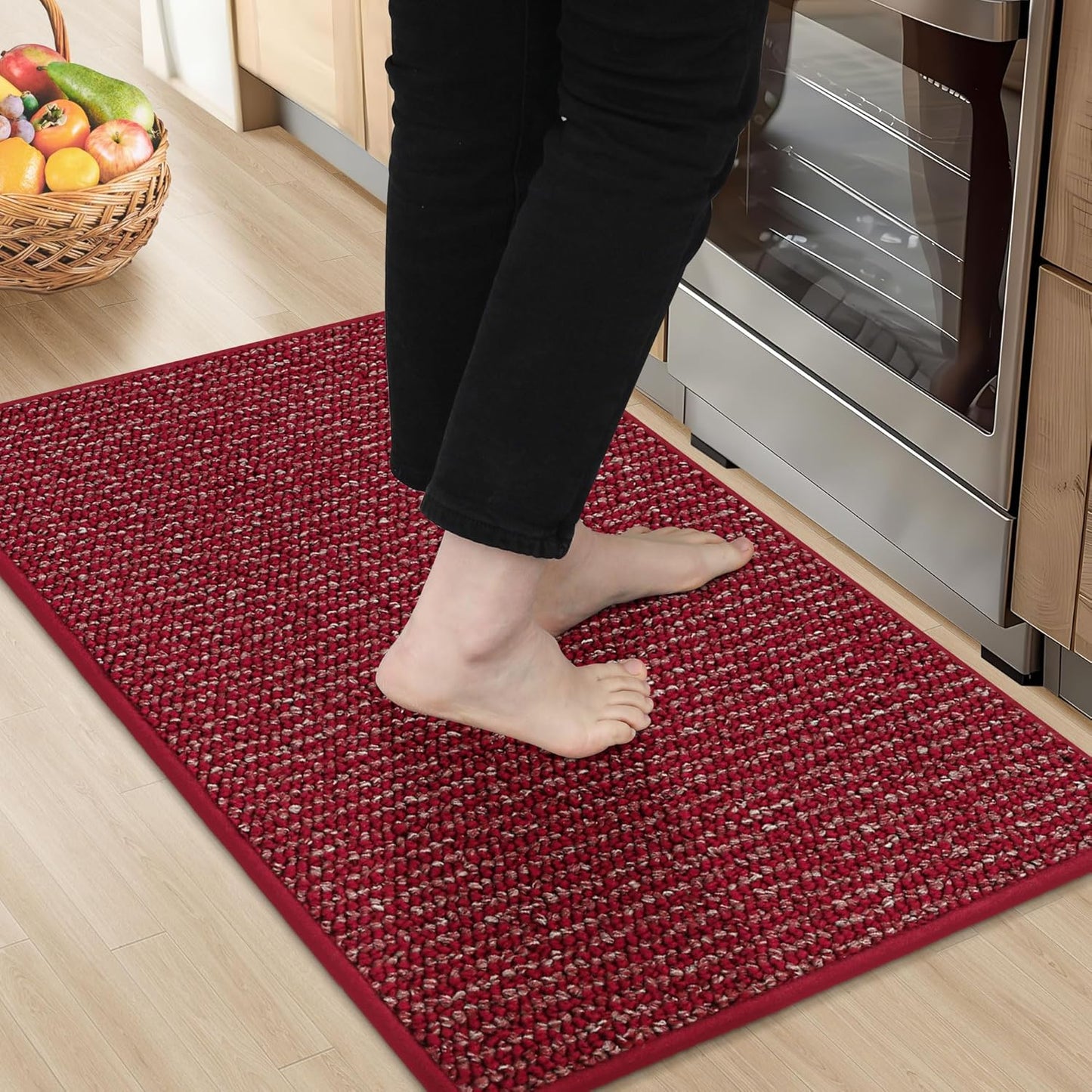 BEQHAUSE Kitchen Rugs 20"x32", Non-Slip Kitchen Mats for Floor, Super Absorbent and Stain Resistant Kitchen Rugs, Machine Washable Rugs for Kitchen, Hallway, Laundry & Sink, Red