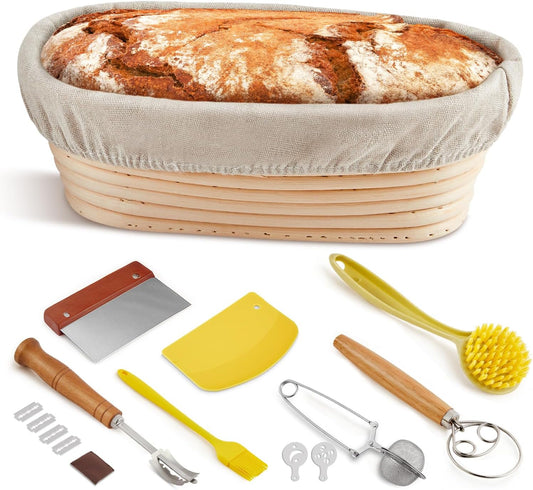 Banneton Bread Proofing Basket with 10 Inch Oval Bread Proofing Basket, Sourdough Banneton Basket for Artisan Baking, Sourdough Starter Kit & Sourdough Bread Baking Supplies for Home Bakers
