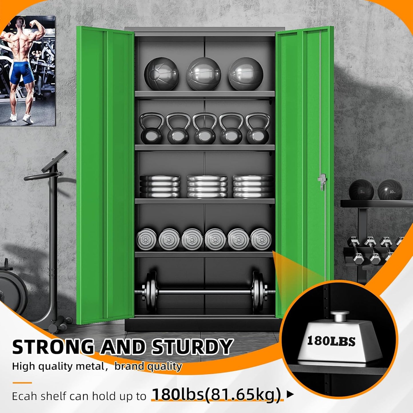 INTERGREAT Storage Cabinet, 72” Steel Locking Closet with Doors and 4 Adjustable Shelves, Tool Unit for Home Office, Garage & Tall Lockable File Cabinet, Black Green.