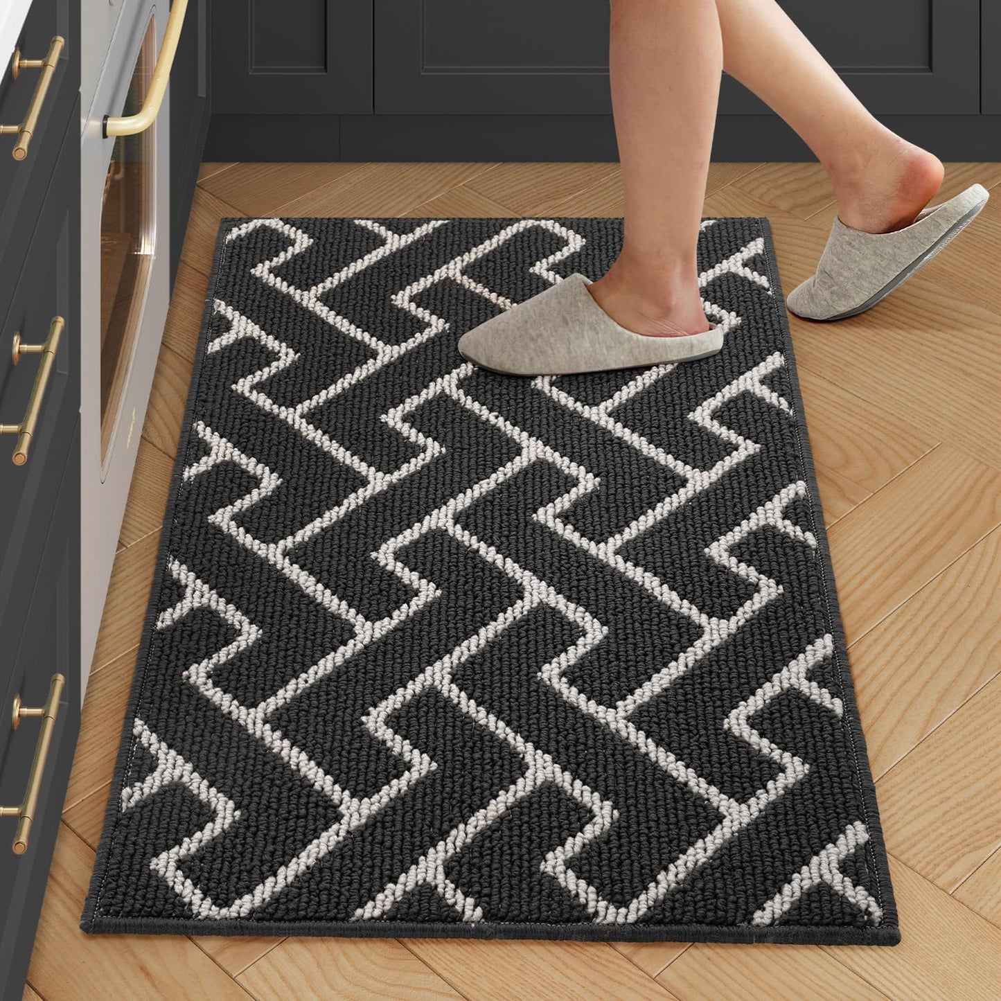 hicorfe Kitchen Rugs and Mats,Kitchen Mats for Floor,24"x35" Non Slip Runner Rug,Absorbent Resist Dirt Comfort Standing Mat Machine Washable for Entryway,Hallway,Front of Sink(Charcoal)