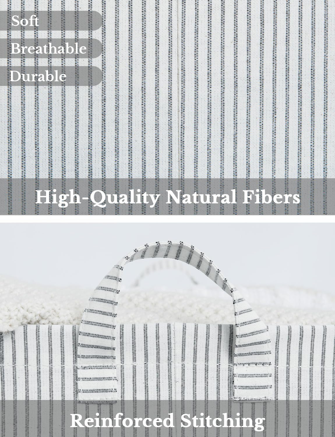 StorageWorks Storage Bins, Fabric Storage Bins for Shelves, Storage Baskets with Metal Frame, Closet Baskets and Bins with Handles, Khaki and Beige Stripes, 2-Pack